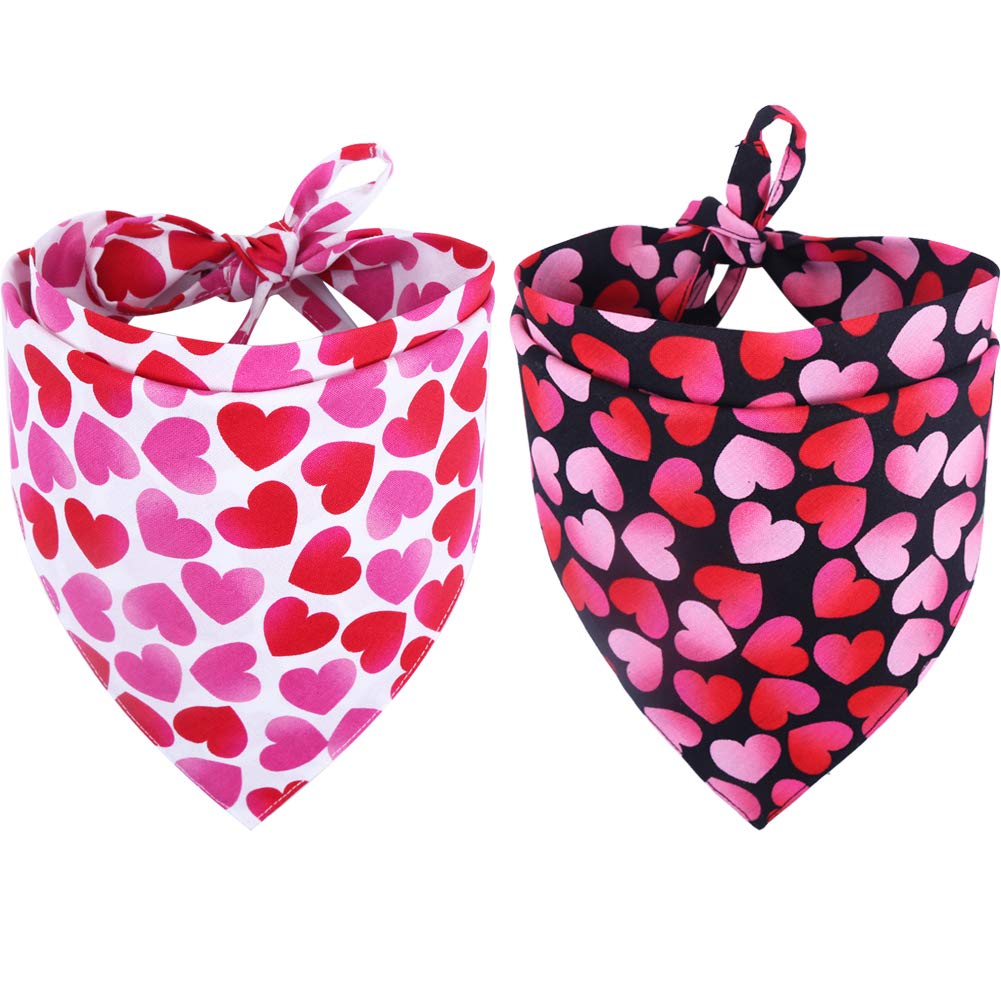 2 Pack Valentine's Day Reversible Dog Bandanas - Triangle Bib Scarf Pet Accessories for Dogs & Cats (Large Size) - Perfect for Valentine's Gifts, Pet Photos & Holiday Celebrations