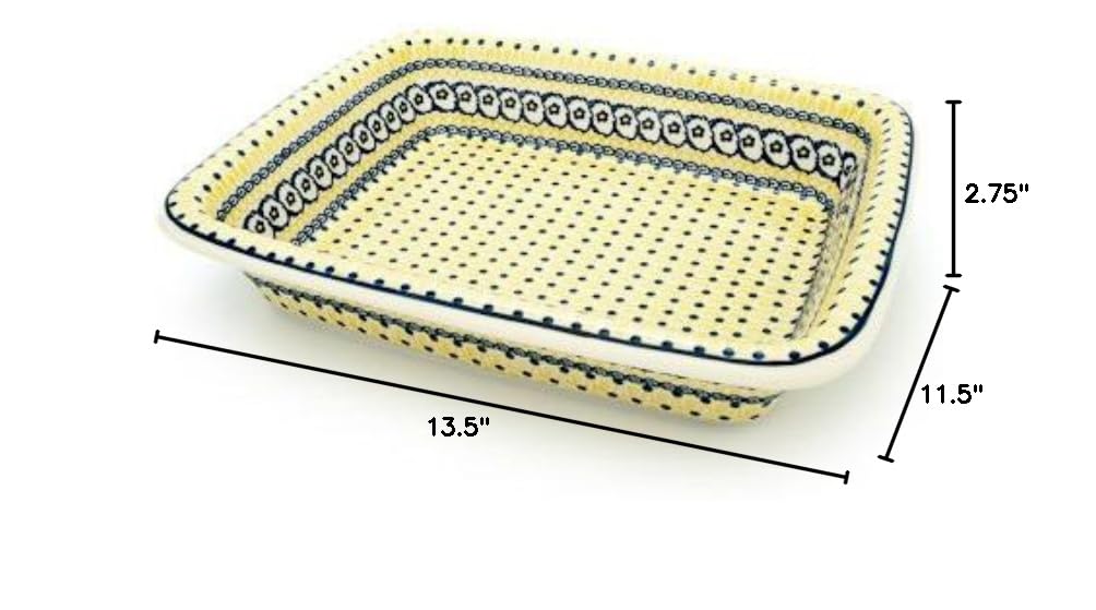 Blue Rose Polish Pottery Saffron Large Rectangular Baker - Handmade Ceramic Baking Dish for Casseroles, Lasagna & Desserts - Perfect for Holiday Dinners & Family Gatherings
