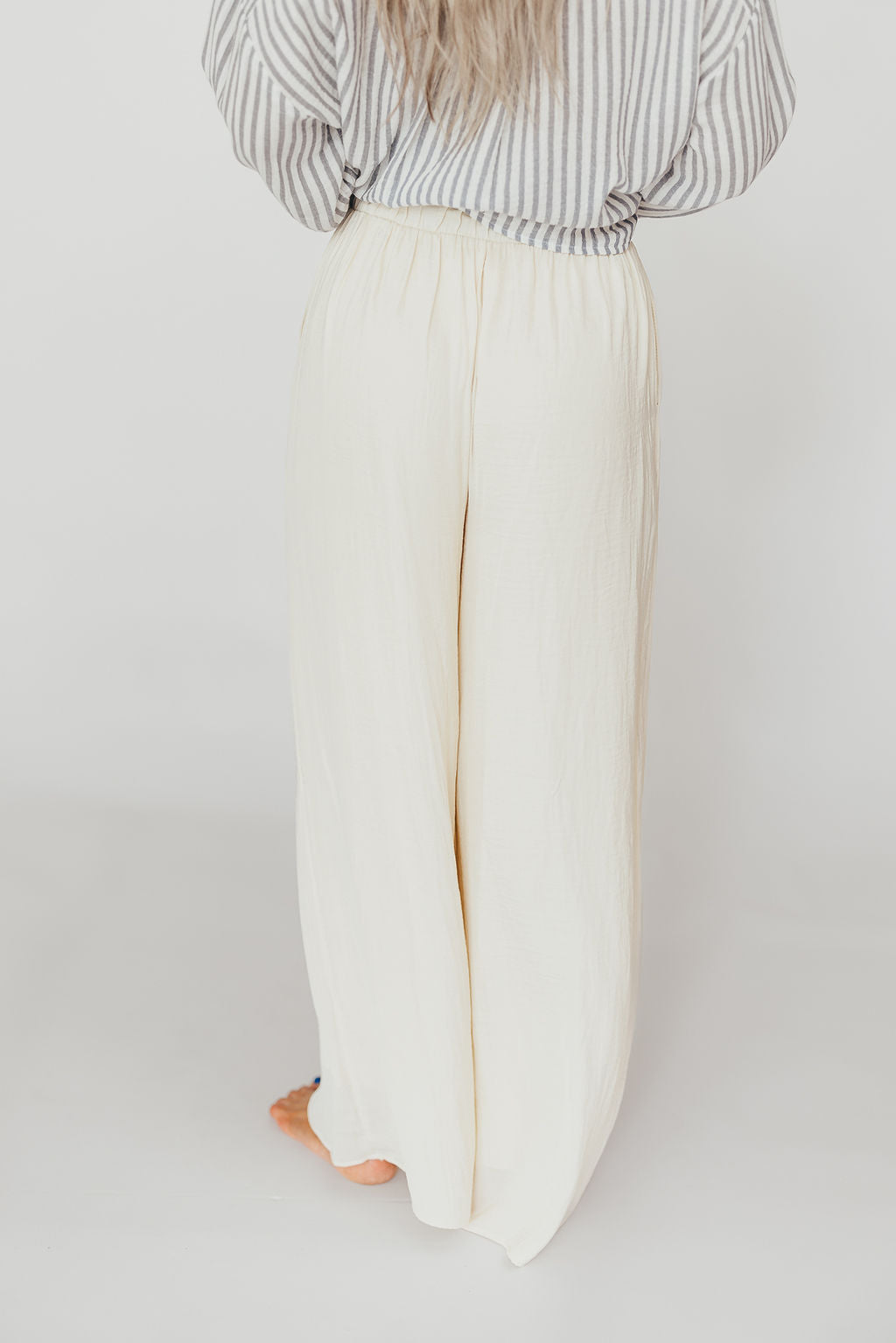 Zahara Women's High Waisted Wide Leg Pants - Soft Linen Blend Ivory Trousers for Work, Office & Casual Wear | Comfortable Elastic Waist Lounge Pants for Summer