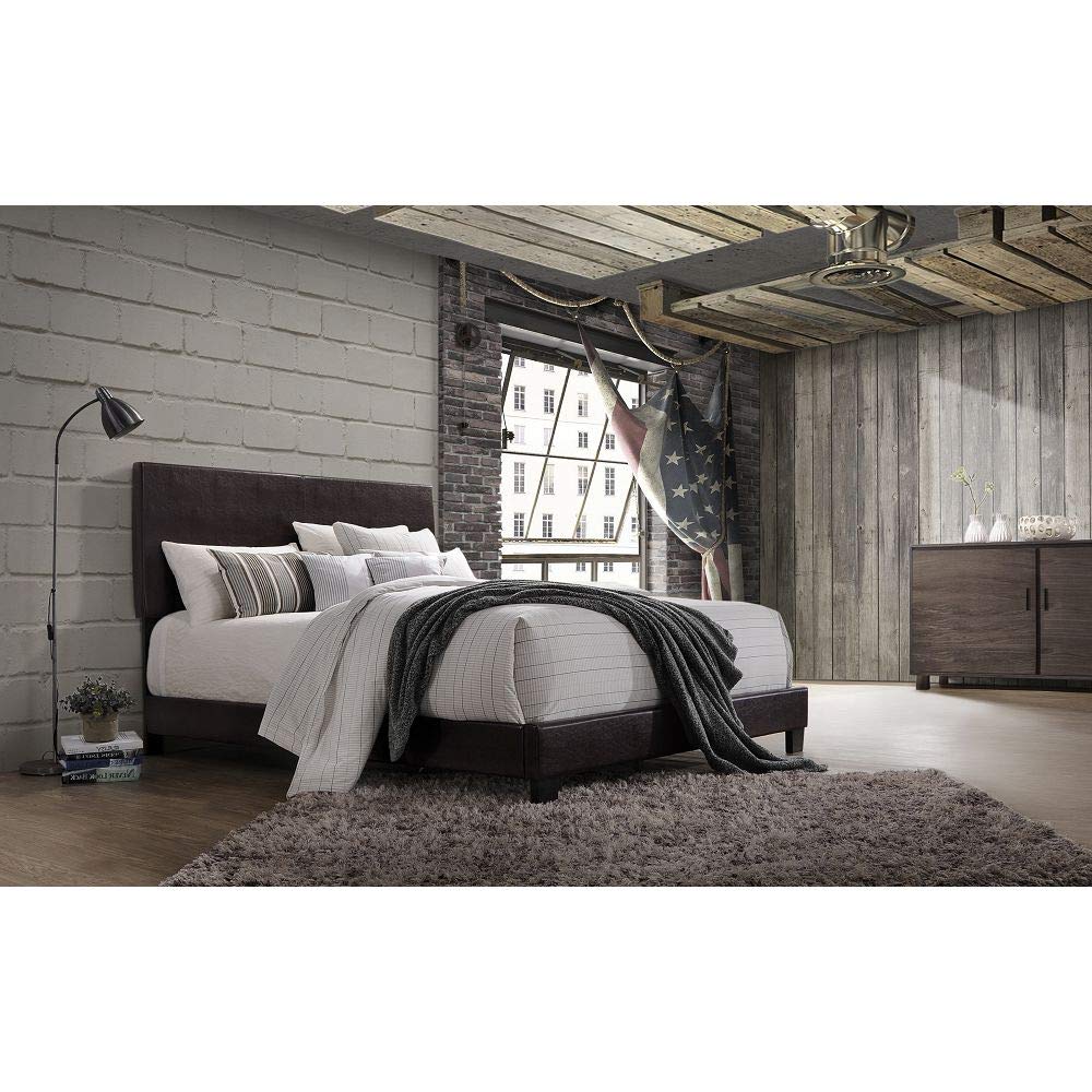 Faux Leather Upholstered Twin Platform Bed Frame with Headboard & Low Profile Footboard - No Box Spring Needed, Easy Assembly, Espresso Brown - Perfect for Small Bedrooms, Guest Rooms & Dormitories