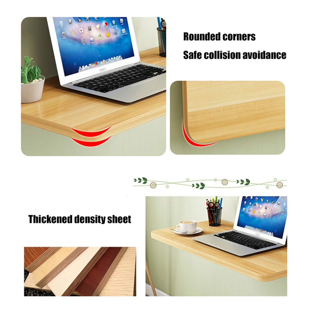 Solid Wood Folding Wall Mounted Drop Leaf Table - Space Saving Hanging Desk for Home Office, Study, Bedroom or Balcony - Perfect for Small Spaces & Multi-Purpose Use