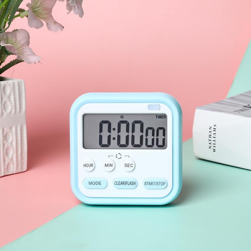 Multi-Function Digital Alarm Clock with Timer, Stopwatch & Flashing Light | Time Management Tool for Study, Cooking & Work | Countdown Clock for Kitchen, Office & Bedroom - Blue