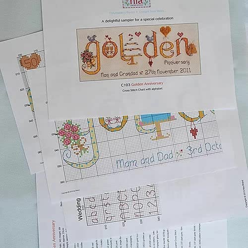Golden Wedding Anniversary Cross Stitch Kit - NIA Word Sampler Embroidery Set for 50th Anniversary Gifts, DIY Home Decor & Keepsake