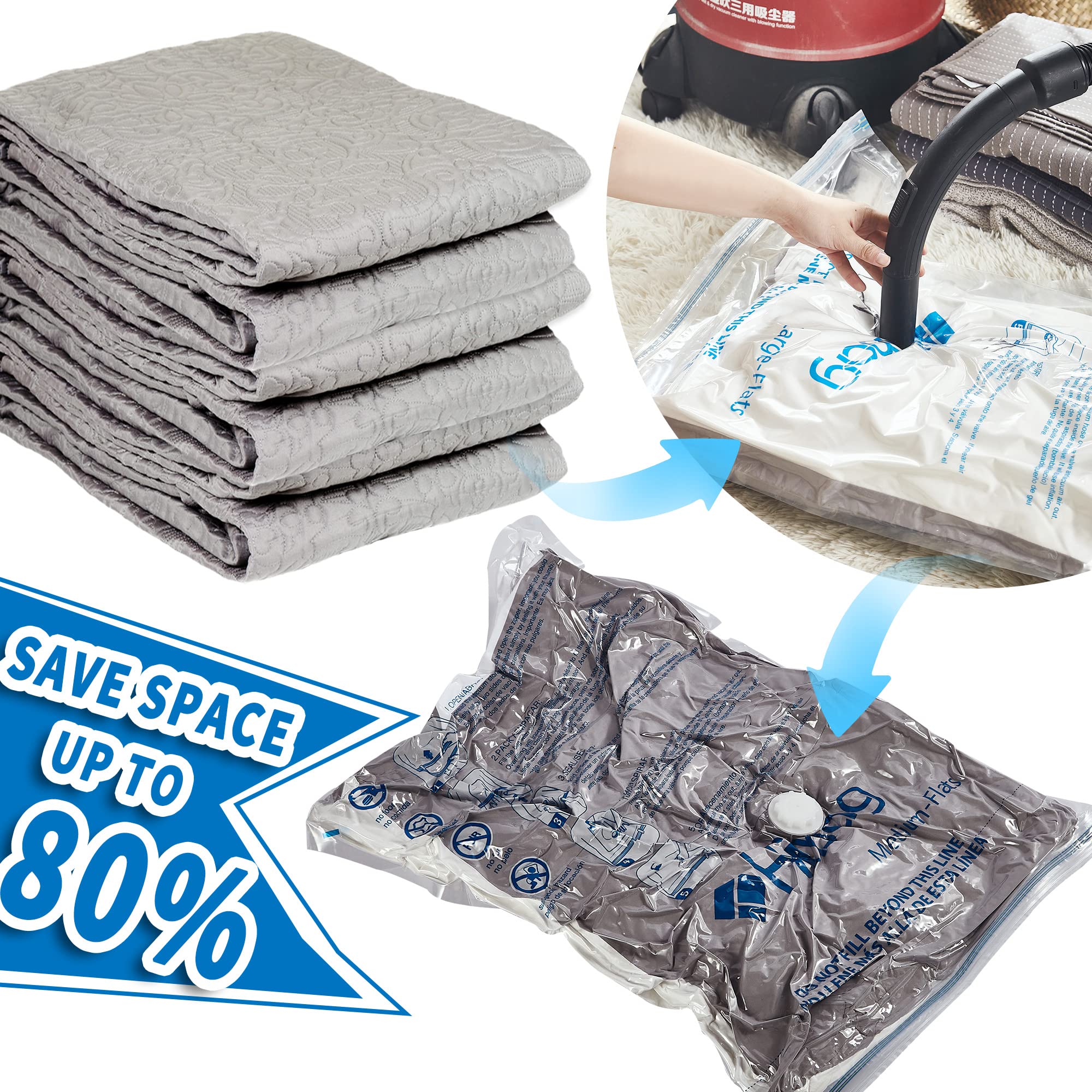 HIBAG Vacuum Storage Bags 30-Pack - Space Saving Vacuum Seal Bags for Clothes, Comforters, Blankets & Seasonal Storage | Perfect for Travel, Moving & Home Organization