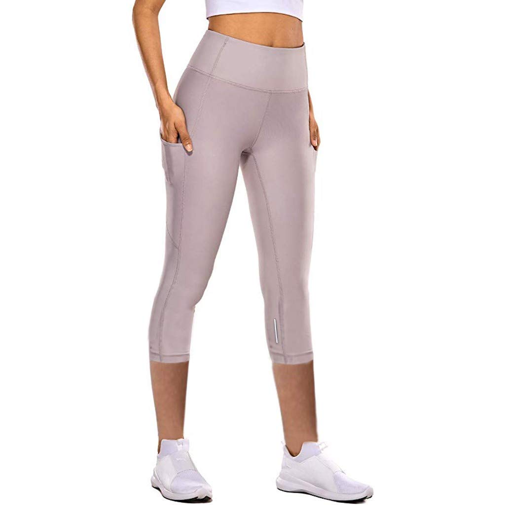 VOWUA Women's High Waist Yoga Pants with Pockets - Tummy Control Workout Leggings, Capri Cropped for Yoga, Running & Gym | Comfortable & Stylish Activewear for Fitness & Lounge