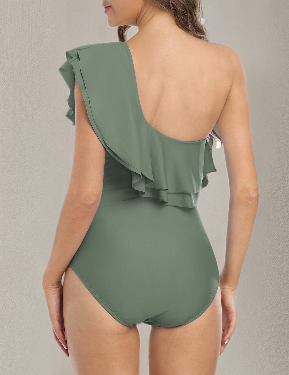 Hilor Women's One Shoulder Asymmetric One Piece Swimsuit with Ruffles - Sexy Bathing Suit for Pool, Beach & Vacation
