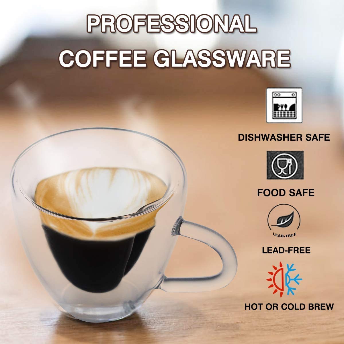 Premium 5.6oz Double Wall Insulated Glass Espresso Cups Set of 2 - Heat Resistant for Hot Latte, Macchiato & Cappuccino - Perfect for Home Coffee Bars & Cafe Style Drinks