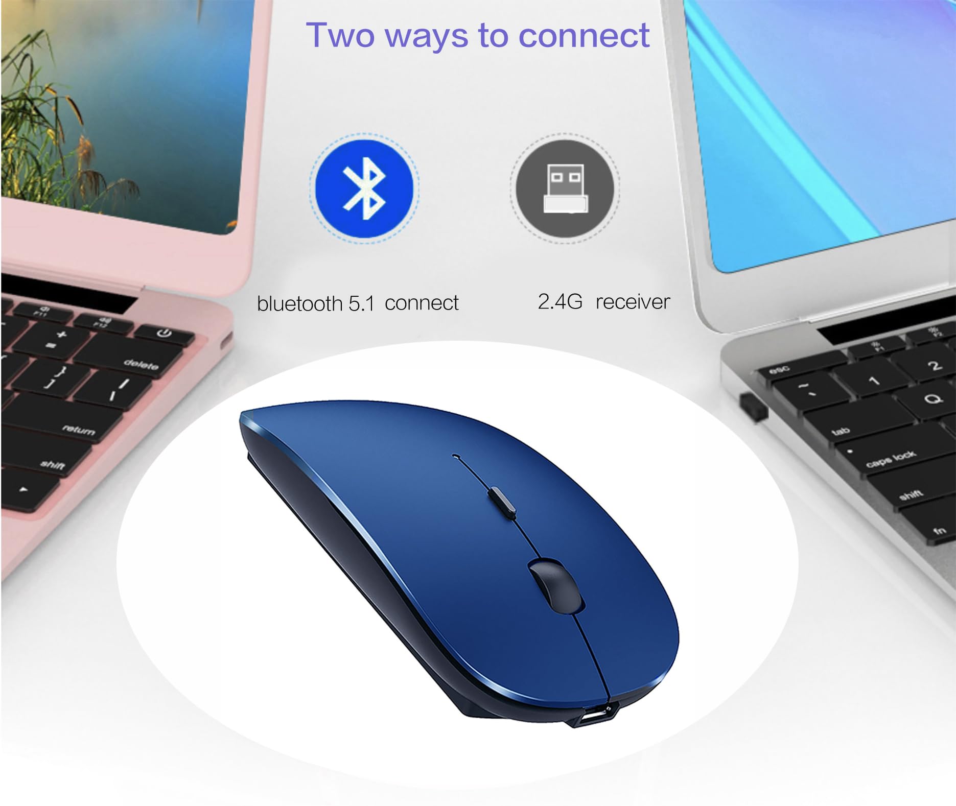 Wireless Bluetooth Mouse for Laptop, MacBook, iPad, PC - Compatible with MacBook Air, MacBook Pro, Windows & Chromebook | Perfect for Office, Home & Travel Use
