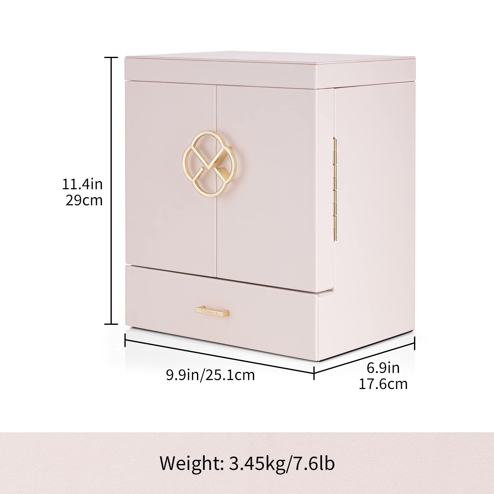 Vlando Large 6-Tier Jewelry Organizer Box with Mirror & 5 Drawers - Faux Leather Watch, Earrings, Necklace, Rings & Bracelet Storage Case - Perfect Gift for Women (Pearl White) - Ideal for Bedroom Vanity, Travel & Wedding Jewelry Organization