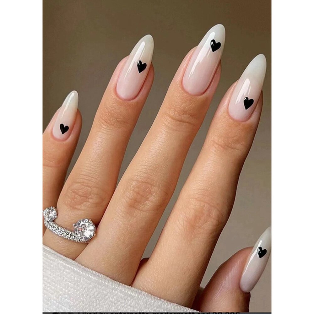 24Pcs/Box Almond Round Wavy False Nails - Detachable Stiletto Press On Nails with Full Cover French Ballerina Tips | Perfect for Parties, Weddings & Special Occasions