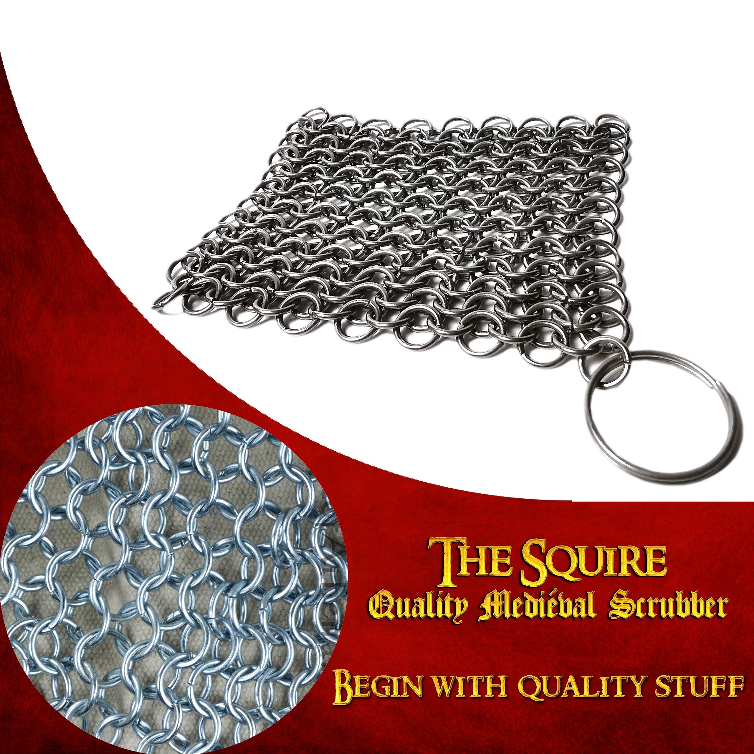 Premium Stainless Steel Chainmail Scrubber for Cast Iron Skillets, Pans & Dutch Ovens - 3.9