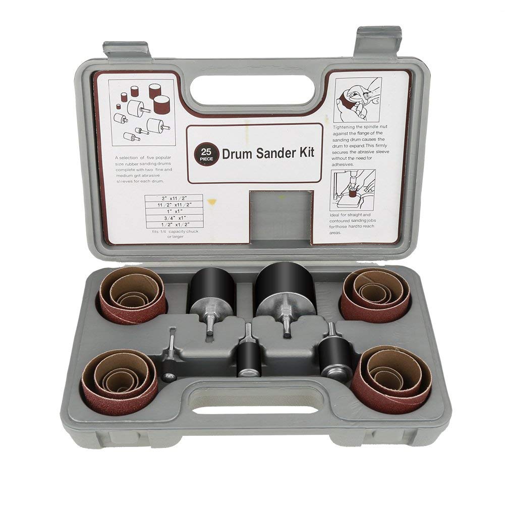 25-Piece Drum Sander Kit for Drill Press - Sanding Drum Set with Storage Case | Woodworking, Metal Polishing & DIY Projects