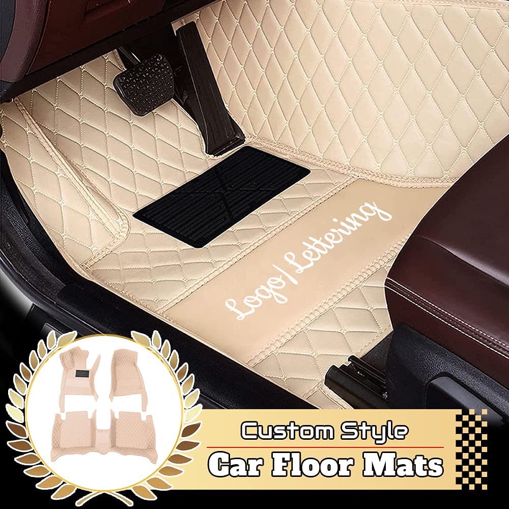 Custom Car Floor Mats - Premium All-Weather Waterproof Floor Liners for Sedan, Hatchback, SUV, Truck & Van | Luxury Leather Protection with Full Coverage (Beige) | Perfect for Daily Commute, Road Trips & Off-Road Adventures