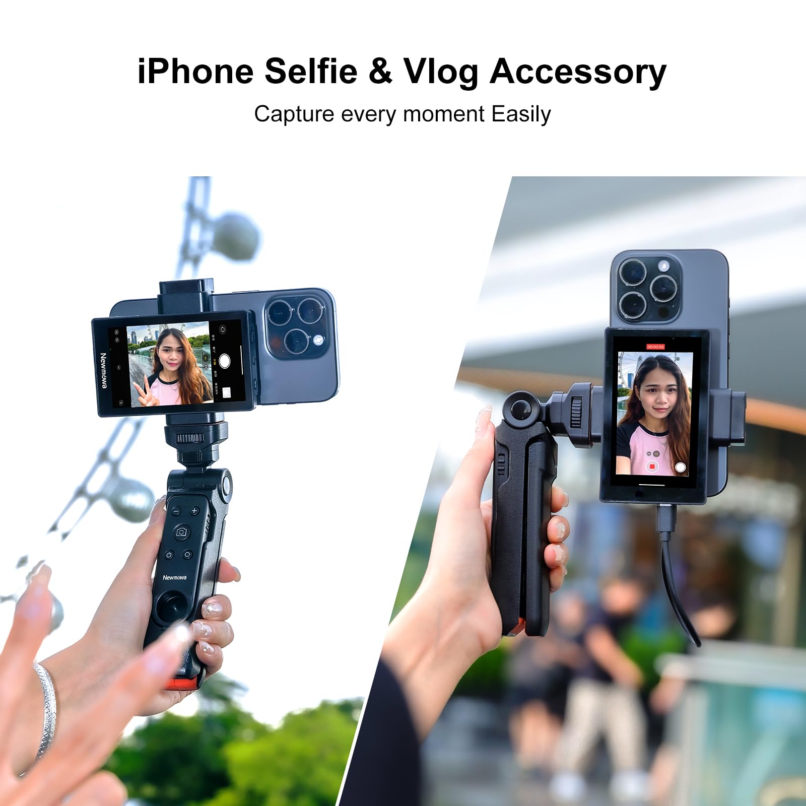 Newmowa Magnetic Phone Vlog Selfie Monitor with Clip Mount - Use Rear Camera for 4K 30fps TikTok Live Streaming - Compatible with iPhone - Perfect for Vlogging, YouTube Content Creation & Social Media Influencers