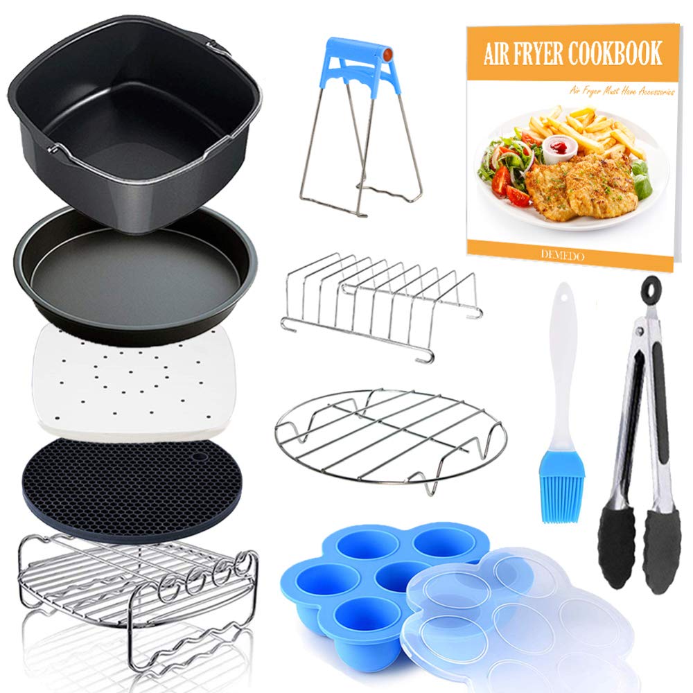 11-Piece Square Air Fryer Accessories Set with Recipe Cookbook - Compatible with Philips, Instant Vortex 2qt Mini, COSORI & Other Square Air Fryers & Ovens - 7
