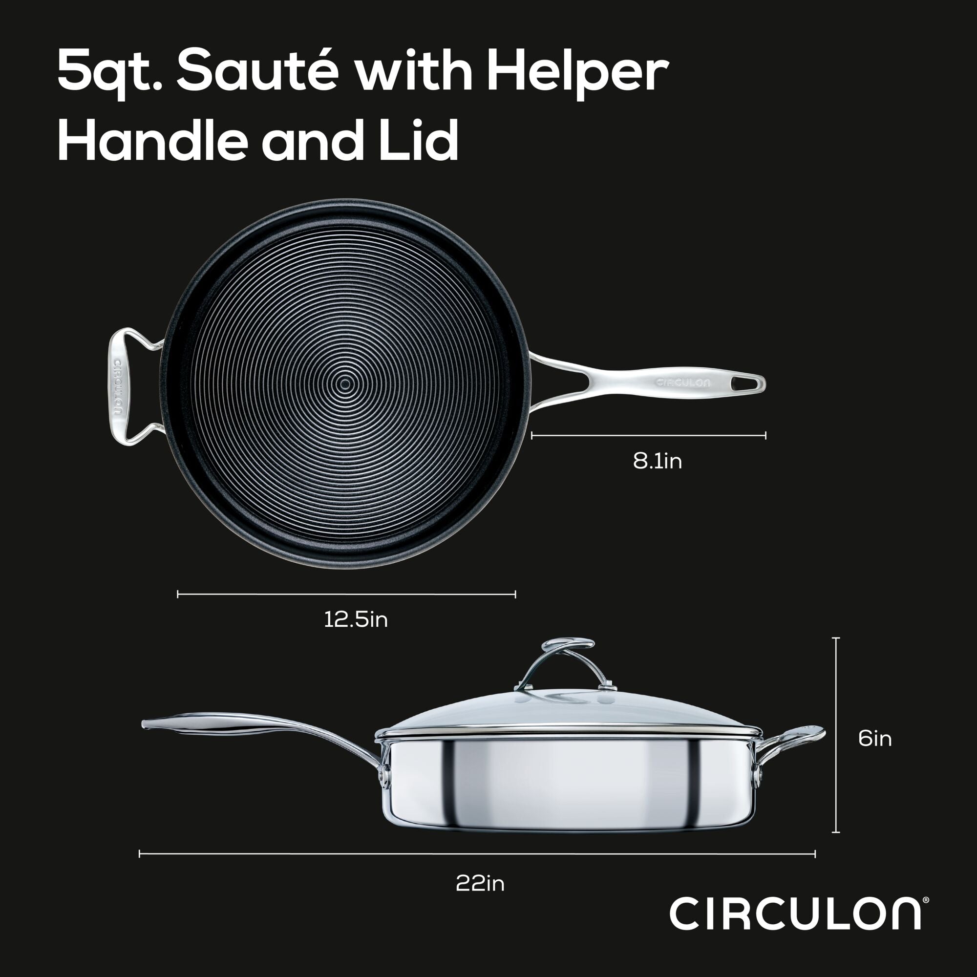 5 Quart Tri-Ply Clad Nonstick Saute Pan with Lid & Helper Handle – Perfect for Sautéing, Frying & Simmering – Ideal for Home Chefs & Professional Kitchens