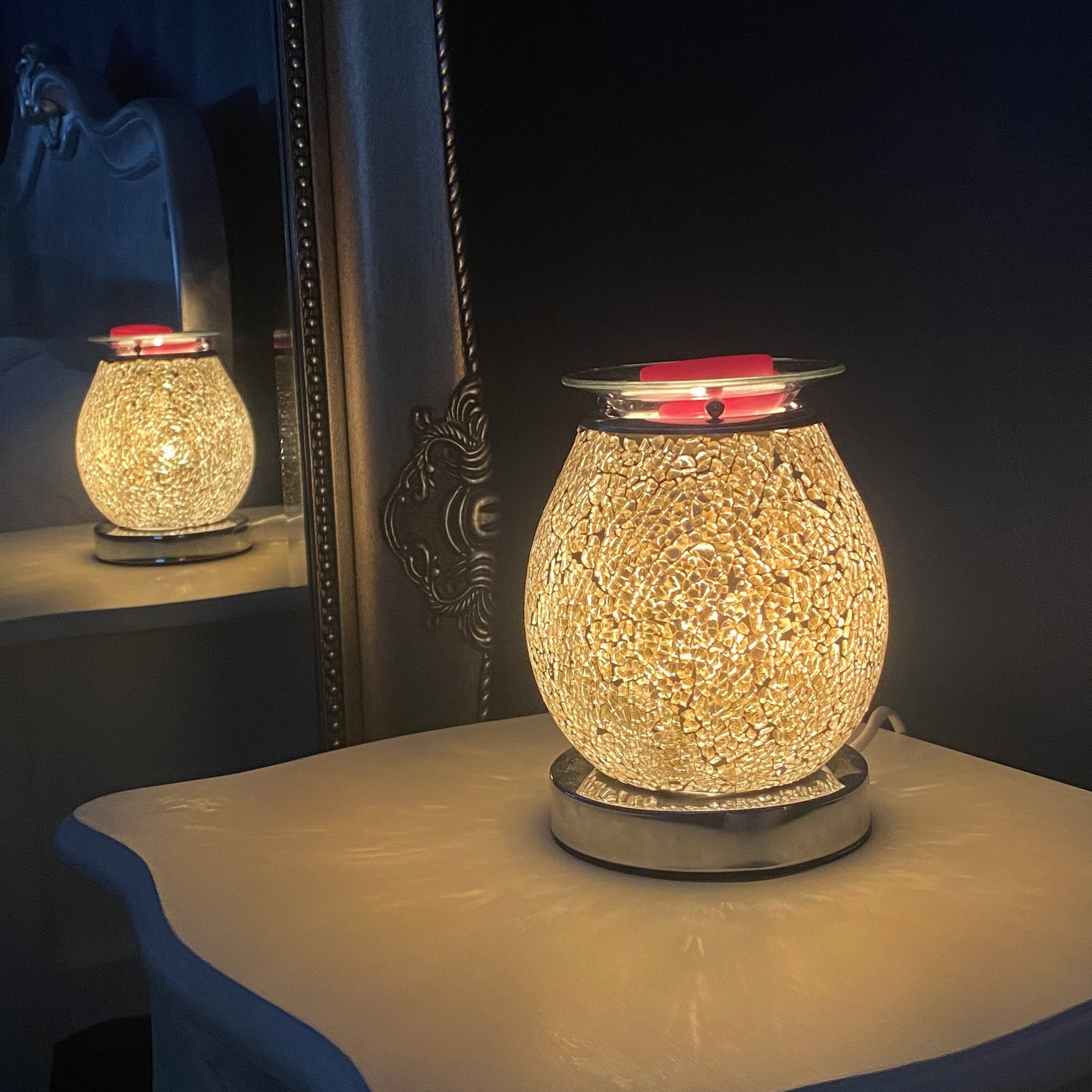 Rose Gold Electric Wax Warmer with Touch Control - Elegant Mosaic Design for Home Fragrance, Aromatherapy & Relaxation - Perfect for Bedroom, Bathroom, Office & Gifts
