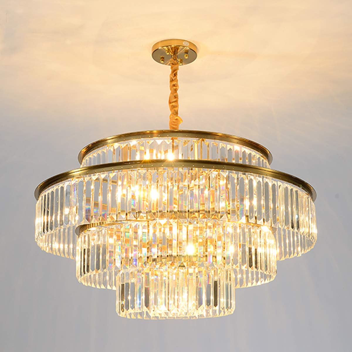 Modern Gold 4-Tier Crystal Chandelier Light - 10-Light Adjustable Height Pendant Ceiling Fixture (23 Inch Diameter) for Dining Room, Entryway, Living Room | Elegant Lighting for Weddings, Restaurants & Luxury Home Decor