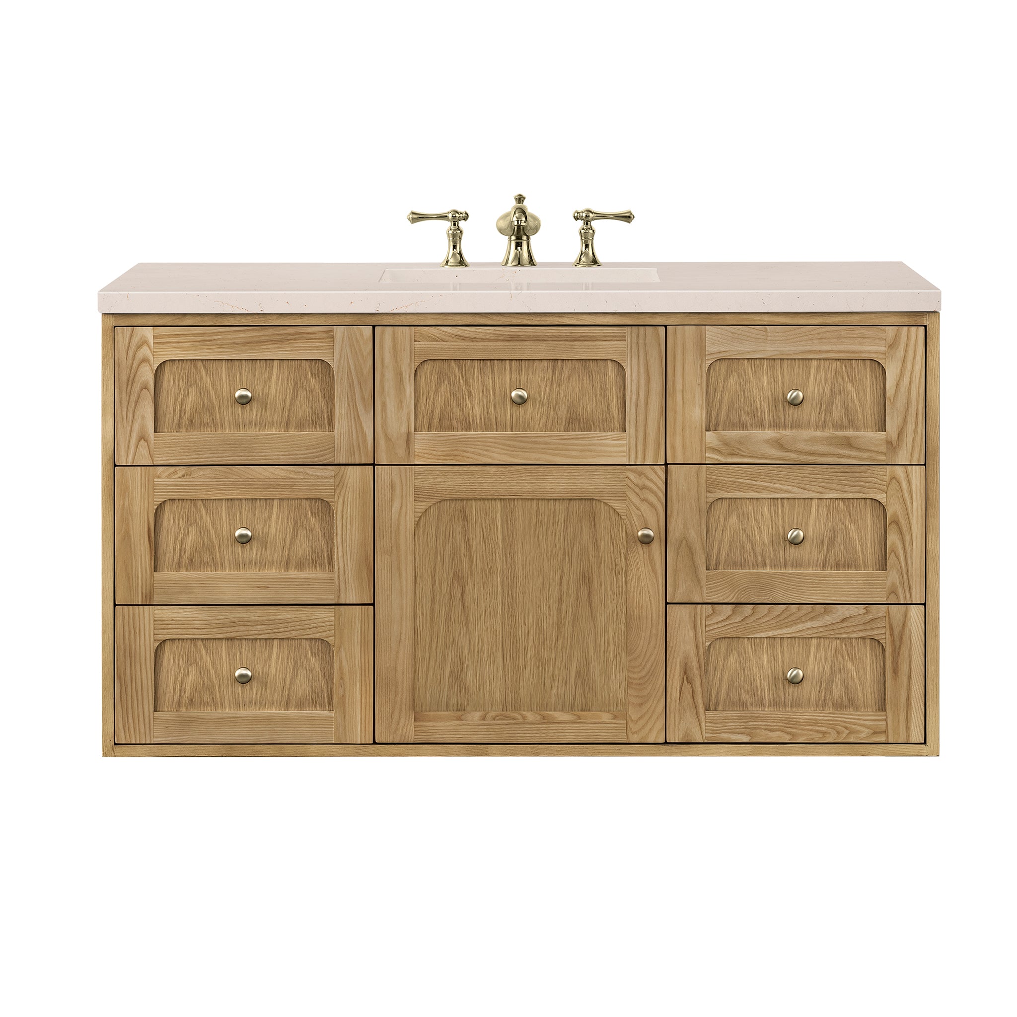 Laurent 48 Inch Single Bathroom Vanity with Light Natural Oak Finish & 3CM Eternal Marfil Stone Top - Perfect for Modern Master Bathrooms and Powder Rooms