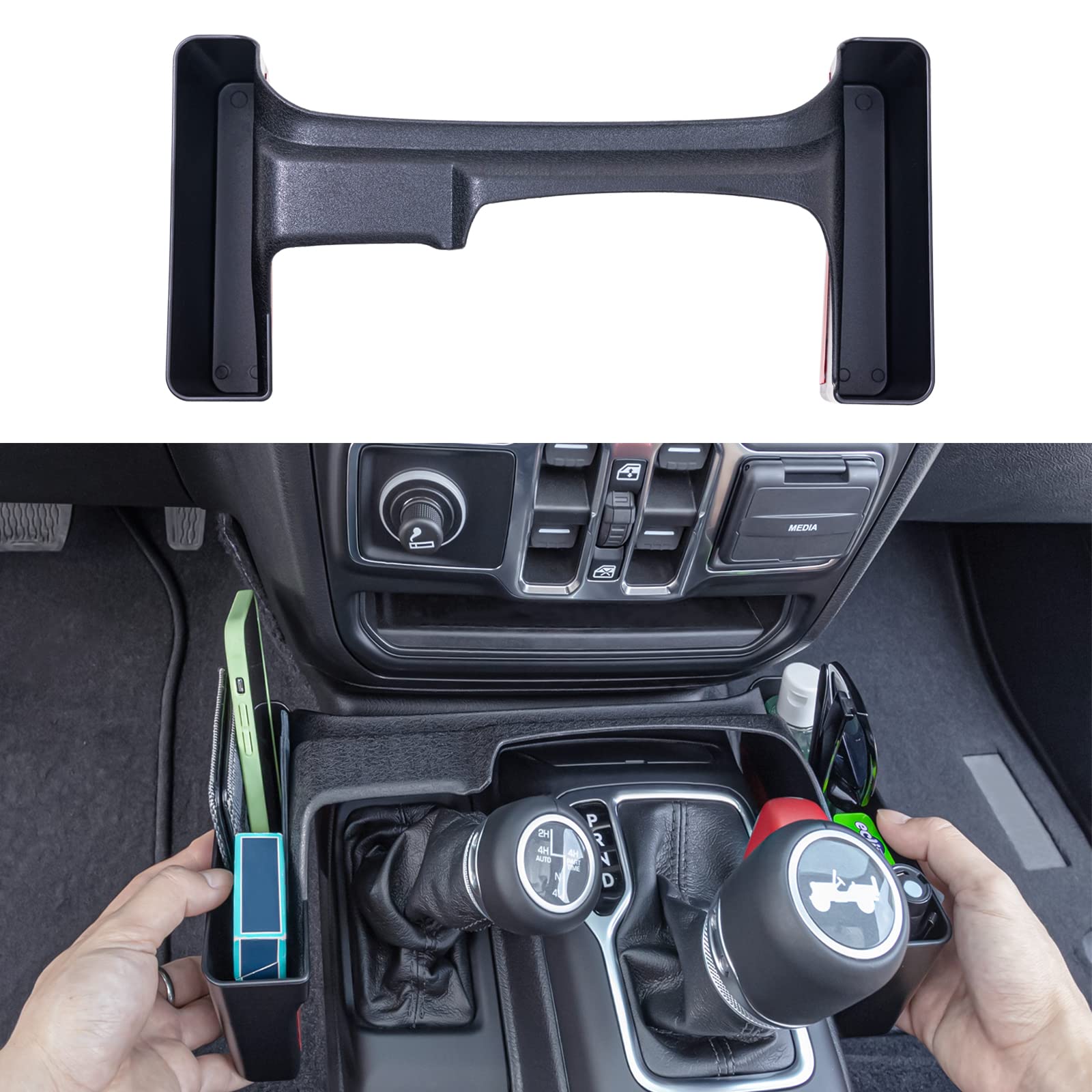 Jeep Wrangler JL/JLU & Gladiator JT Center Console Organizer Tray - Compatible with 2018-2022 Models | Gear Shift & Armrest Storage Box | Car Accessories for Phone, Keys & Small Items | Perfect for Off-Roading & Daily Commute