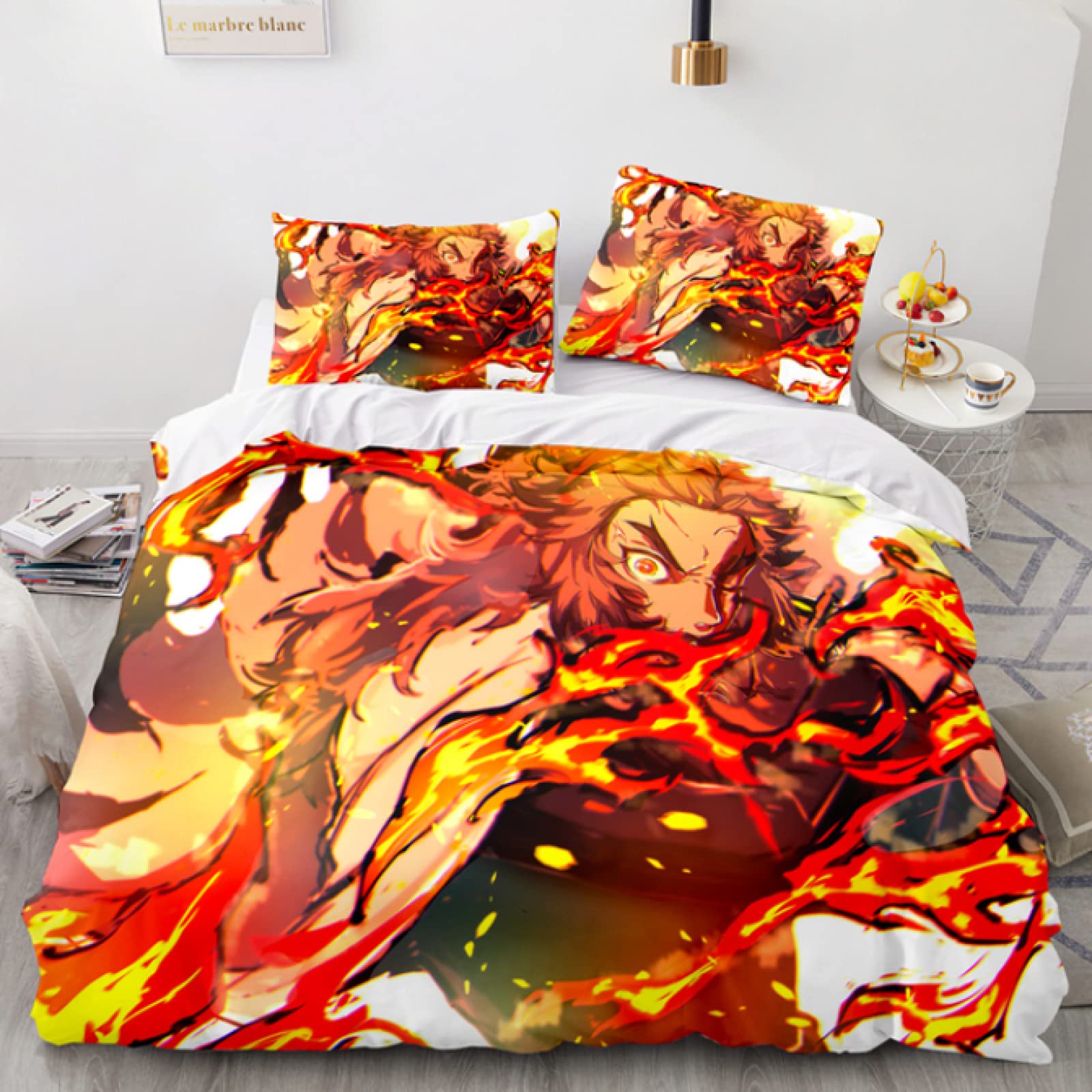 Demon Slayer Anime Duvet Cover Set - 3 Piece Bedding Comforter Cover with Pillowcases (87x94 Inch) - Cute Home Decor for Anime Fans, Bedroom & Dorm Room Essentials