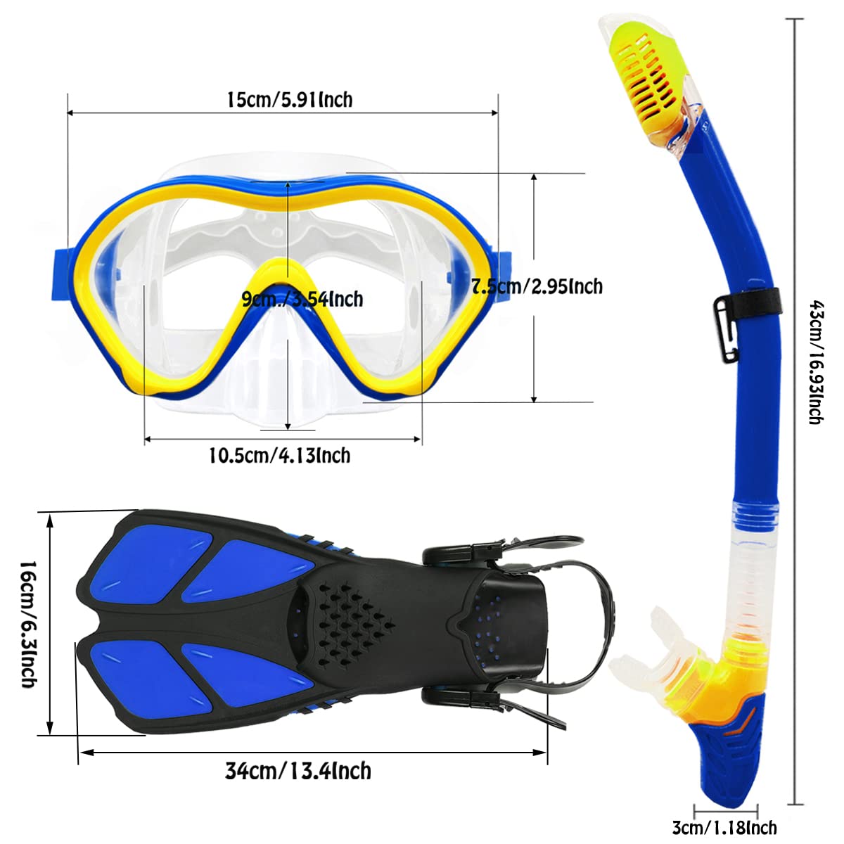 Kids Snorkel Set - Diving Mask, Adjustable Swim Fins & Anti-Fog Snorkel Gear with Mesh Bag | Perfect for Snorkeling, Swimming & Beach Vacations | Ideal for Pool Parties, Ocean Adventures & Family Water Activities