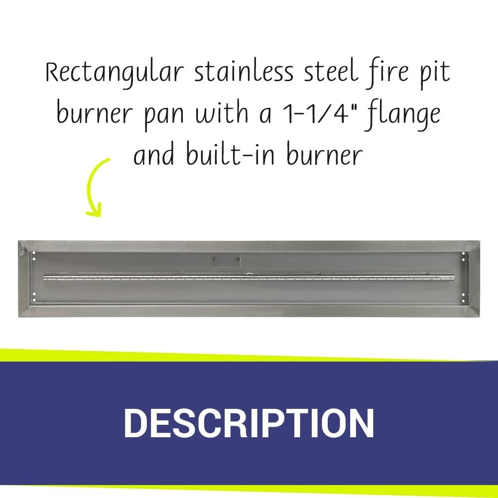 48-Inch Stainless Steel Linear Drop-in Fire Pit Pan & Burner - American Fireglass - Perfect for Outdoor Patio, Backyard, and Garden Fire Pits