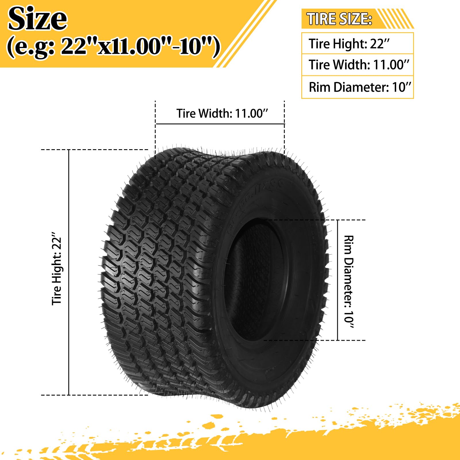 SUNROAD 22x11-10 Tubeless Lawn Mower Tires - Set of 2 (4PR, 22 PSI, 1480Lbs Max Load) - Perfect for Garden Tractors, Turf Equipment & Golf Carts - Ideal for Lawn Maintenance, Landscaping & Smooth Terrain Riding
