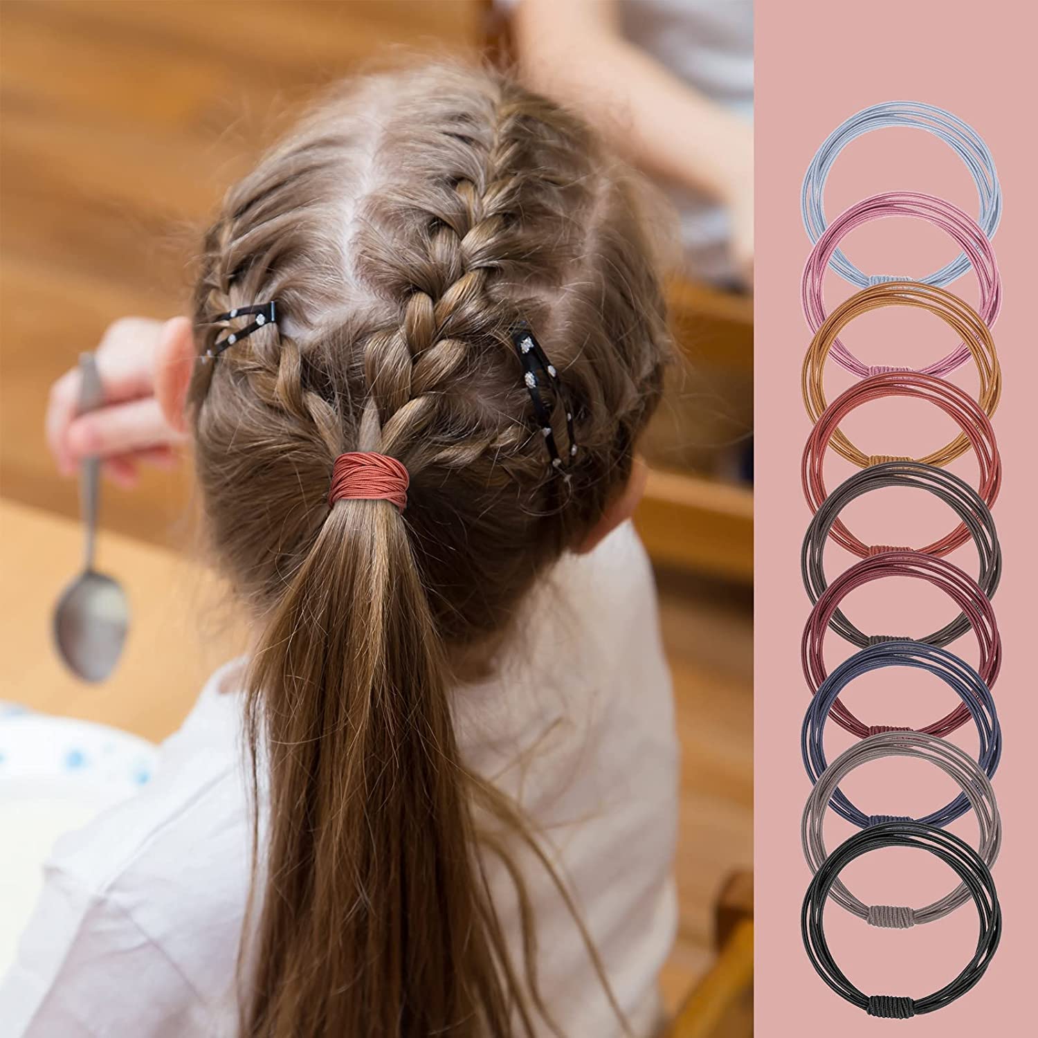 Rlanos Hair Bands for Women & Girls - Soft Cotton Ponytail Holders, Stretchable Rubber Hair Ties, Crystal Headbands for Women (10-Pack) - Perfect for School, Work, Gym & Everyday Styling