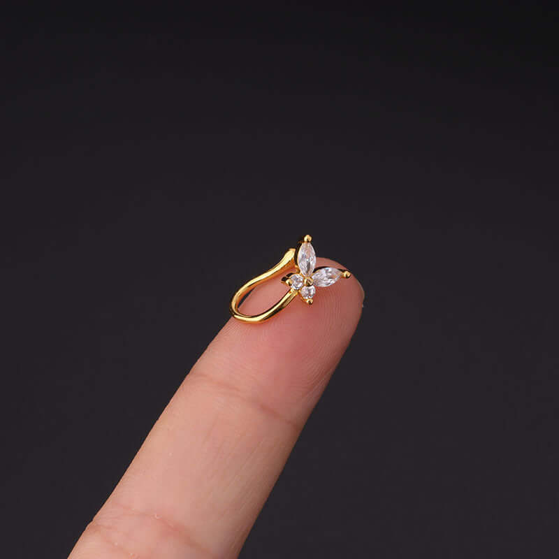 18K Gold Plated Fake Nose Ring - Cute Butterfly Nose Cuff for Women | Hypoallergenic Non-Piercing Nose Jewelry | Perfect for Parties, Festivals and Everyday Wear (HSPJ366)