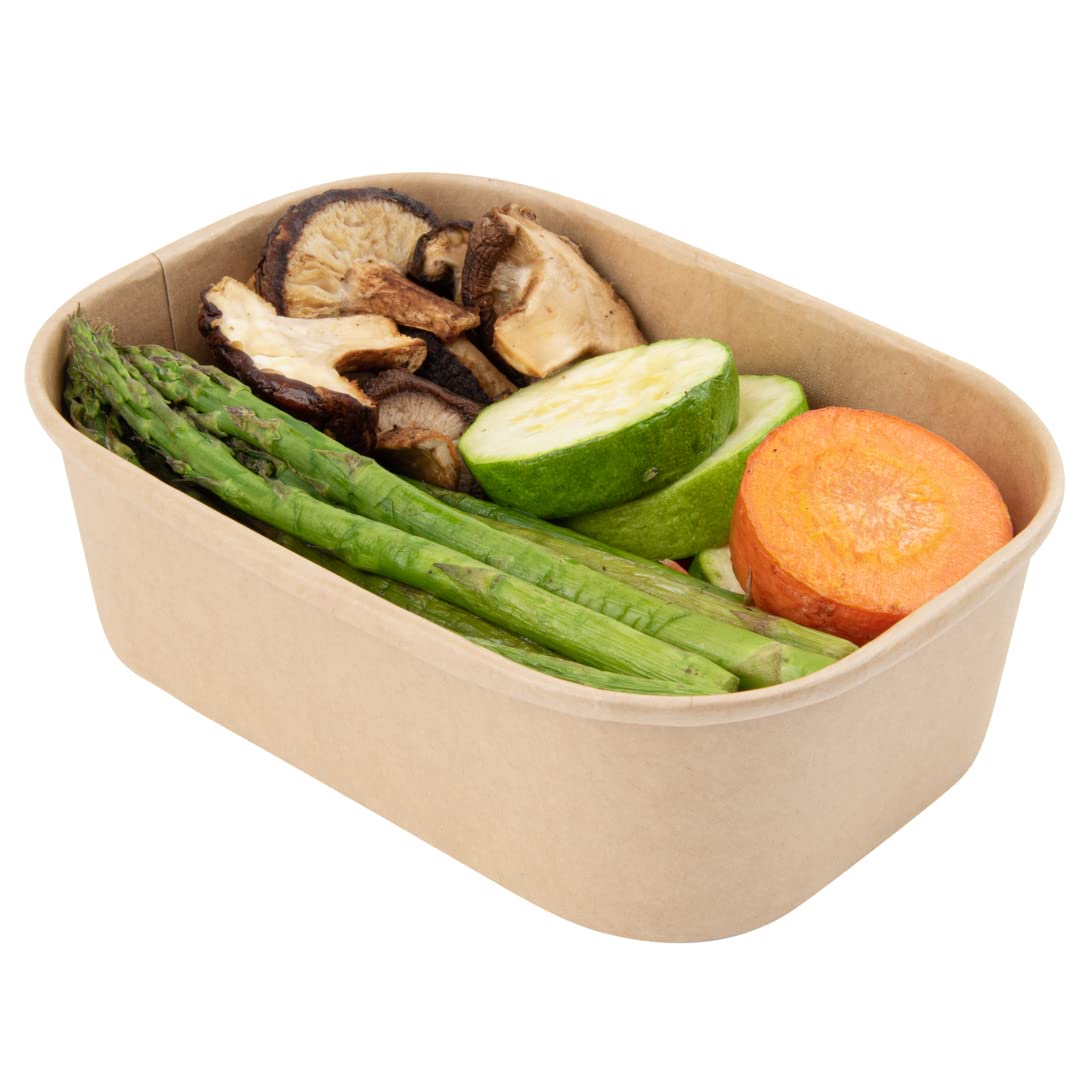 Restaurantware Bio Tek 22oz Eco-Friendly Disposable Food Containers - 100 Pack PE Coated Kraft Paper Bowls for Takeout, Freezer Safe, Hot & Cold Foods (Lids Sold Separately) | Perfect for Restaurants, Catering, Meal Prep & Picnics