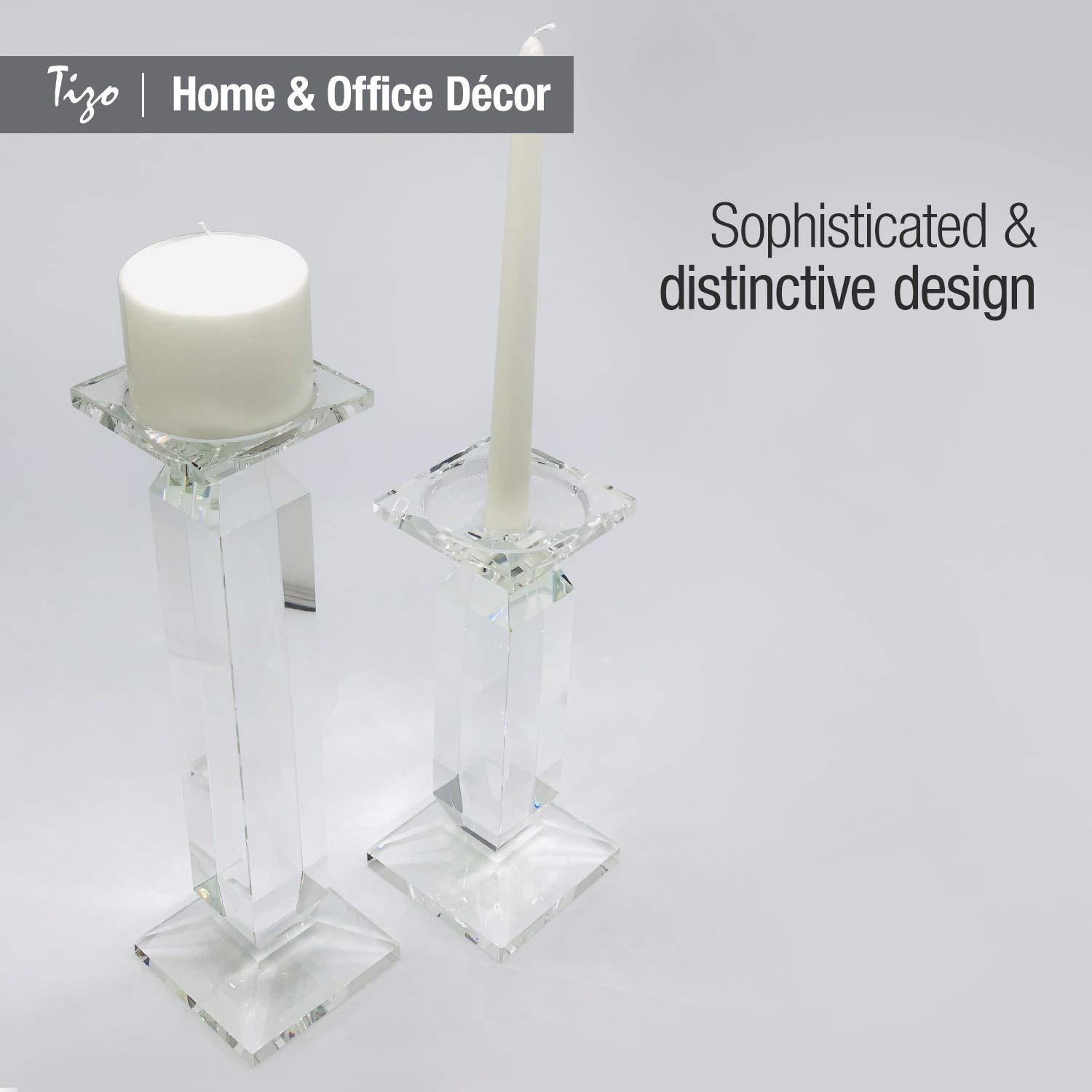 Elegant Clear Crystal Glass Candle Holder for Pillar or Taper Candles - 4 x 4 x 13.5 inch Medium Size - Perfect for Wedding Centerpieces, Dining Table Decor, and Romantic Home Ambiance