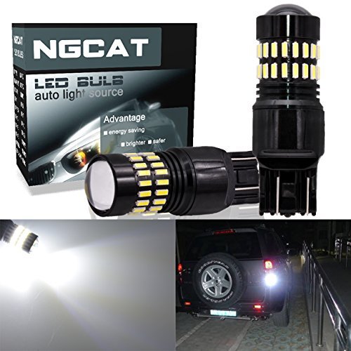 7443 T20 7440 7441 992 LED Bulbs - 2400LM 48-SMD 4014 LED Chipsets with Lens Projector - Super Bright Xenon White - Perfect for Backup Reverse Lights, Tail Lights, Brake Lights, Parking Lights (Pack of 2) - Ideal for Cars, Trucks, SUVs, and Motorcycles