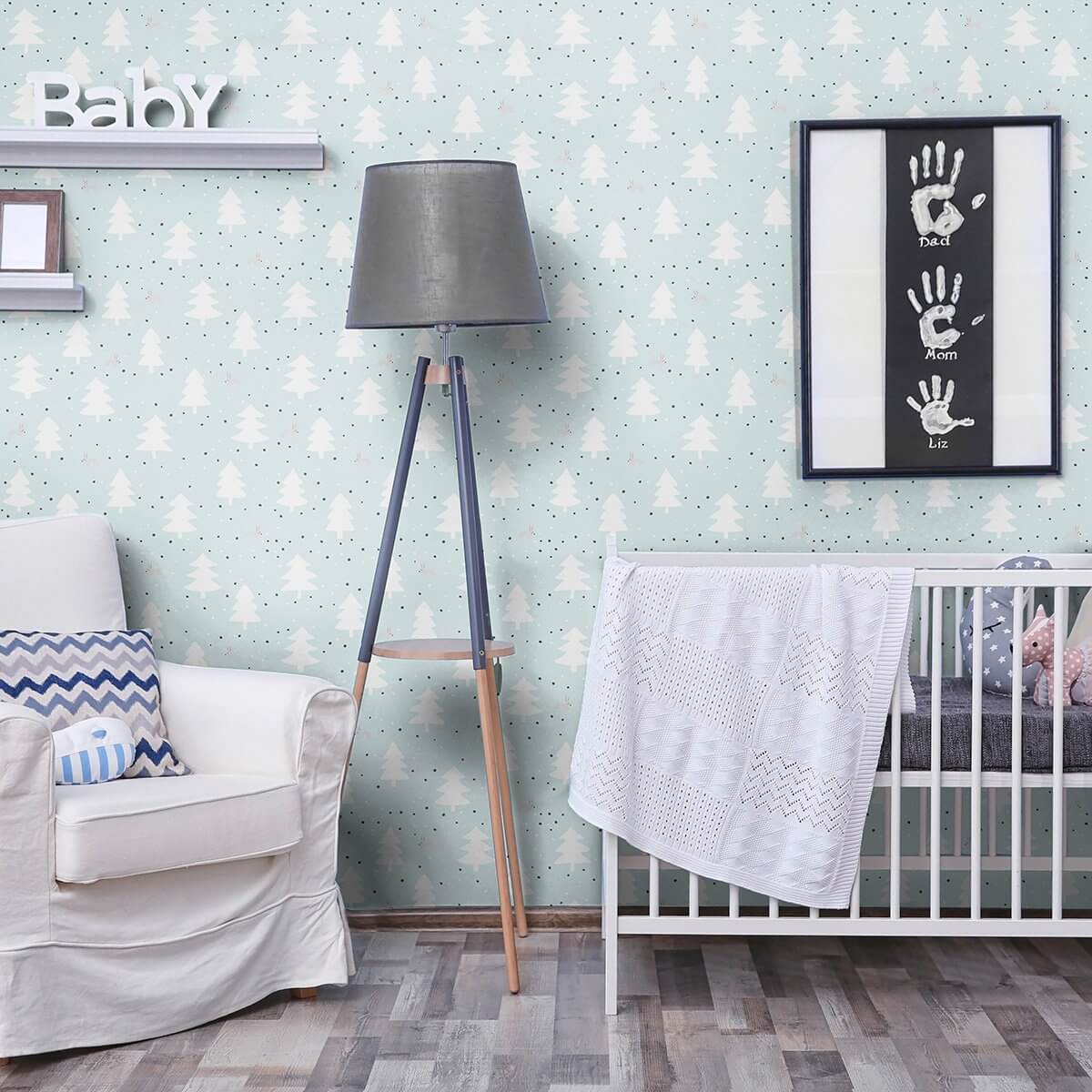 White and Charcoal Forest Baby Peel and Stick Removable Wallpaper 7776 - Self-Adhesive Nursery Wall Decor for Kids Room & Nursery - Perfect for Bedrooms, Playrooms and Baby Shower Gifts