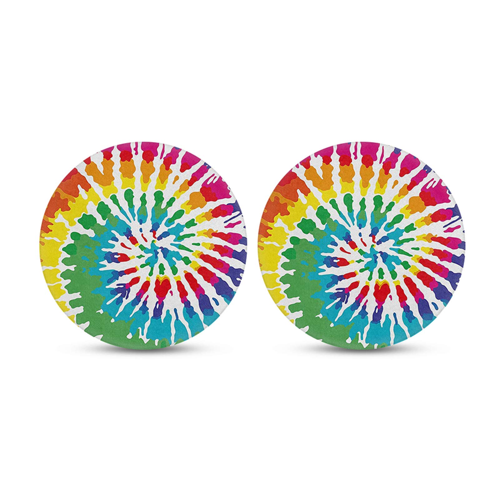 2 Pack Tie Dye Print Car Coasters for Cup Holder - Absorbent Drink Coasters for Vehicles - Non-Slip Car Accessories for Coffee, Tea & Soda - Perfect for Car, Office, Living Room & Kitchen Use