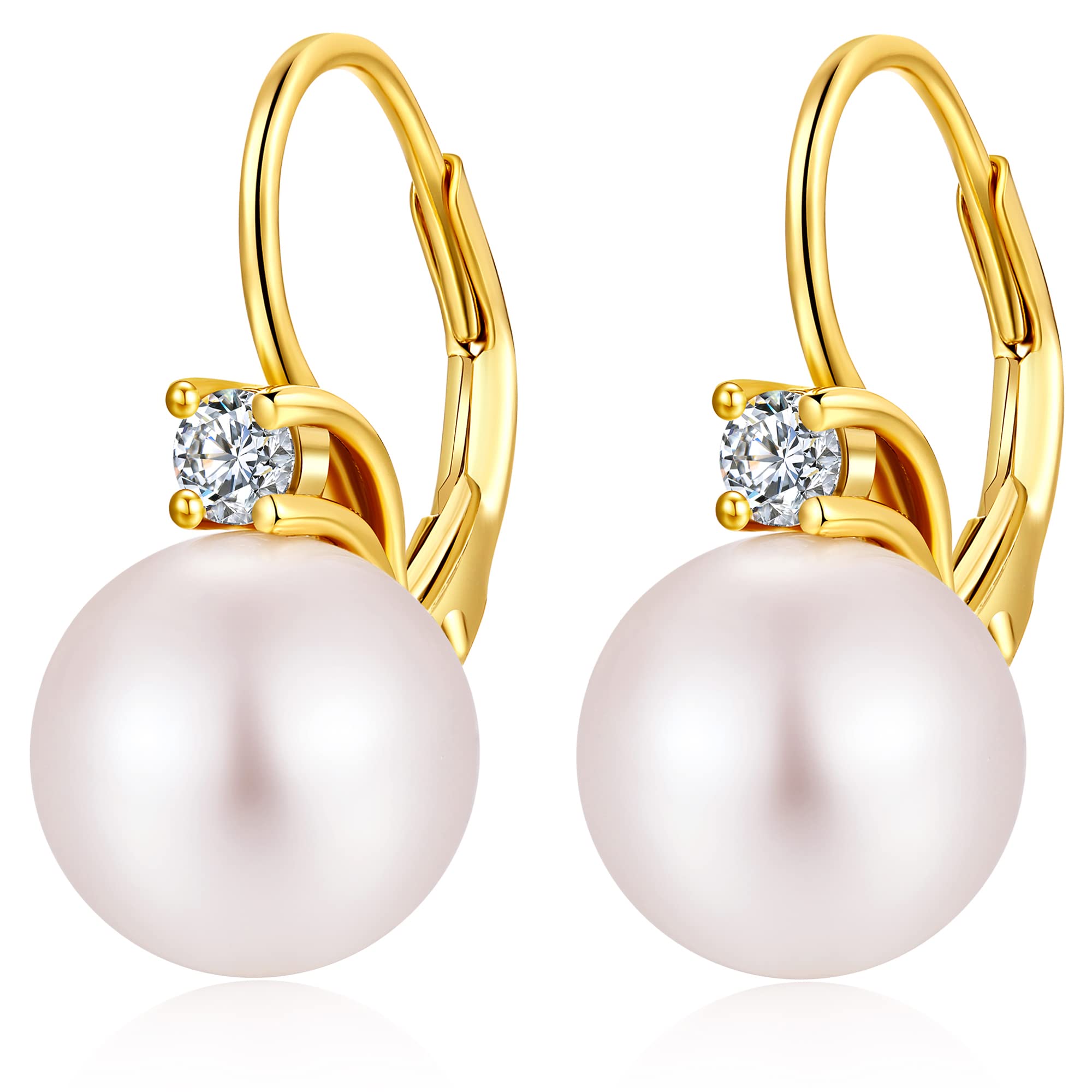 Jiamiaoi 925 Sterling Silver Pearl & Diamond Dangle Drop Earrings for Women - Elegant Lever Back Design with Gift Box | Perfect for Weddings, Parties & Special Occasions