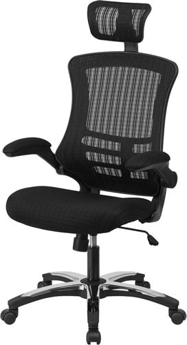 Ergonomic High Back Executive Office Chair - Black Mesh Swivel Chair with Flip-Up Arms & Adjustable Headrest - BIFMA Certified for Home & Office Workspace Comfort