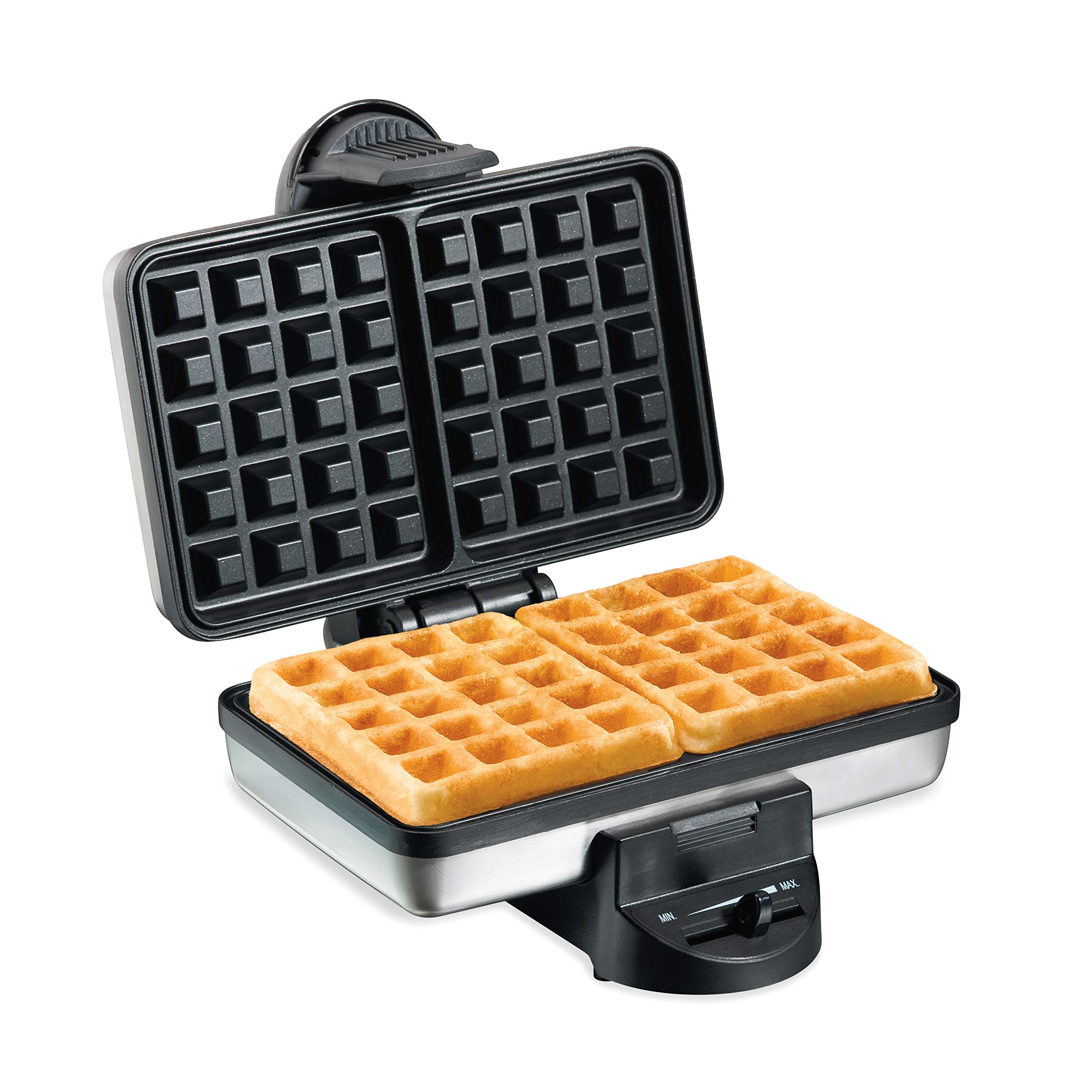 Hamilton Beach 2-Slice Belgian Waffle Maker - Non-Stick Surface, Adjustable Browning Control, LED Indicator Lights, Compact Stainless Steel Design (Model 26009) - Perfect for Breakfast, Brunch, and Family Gatherings