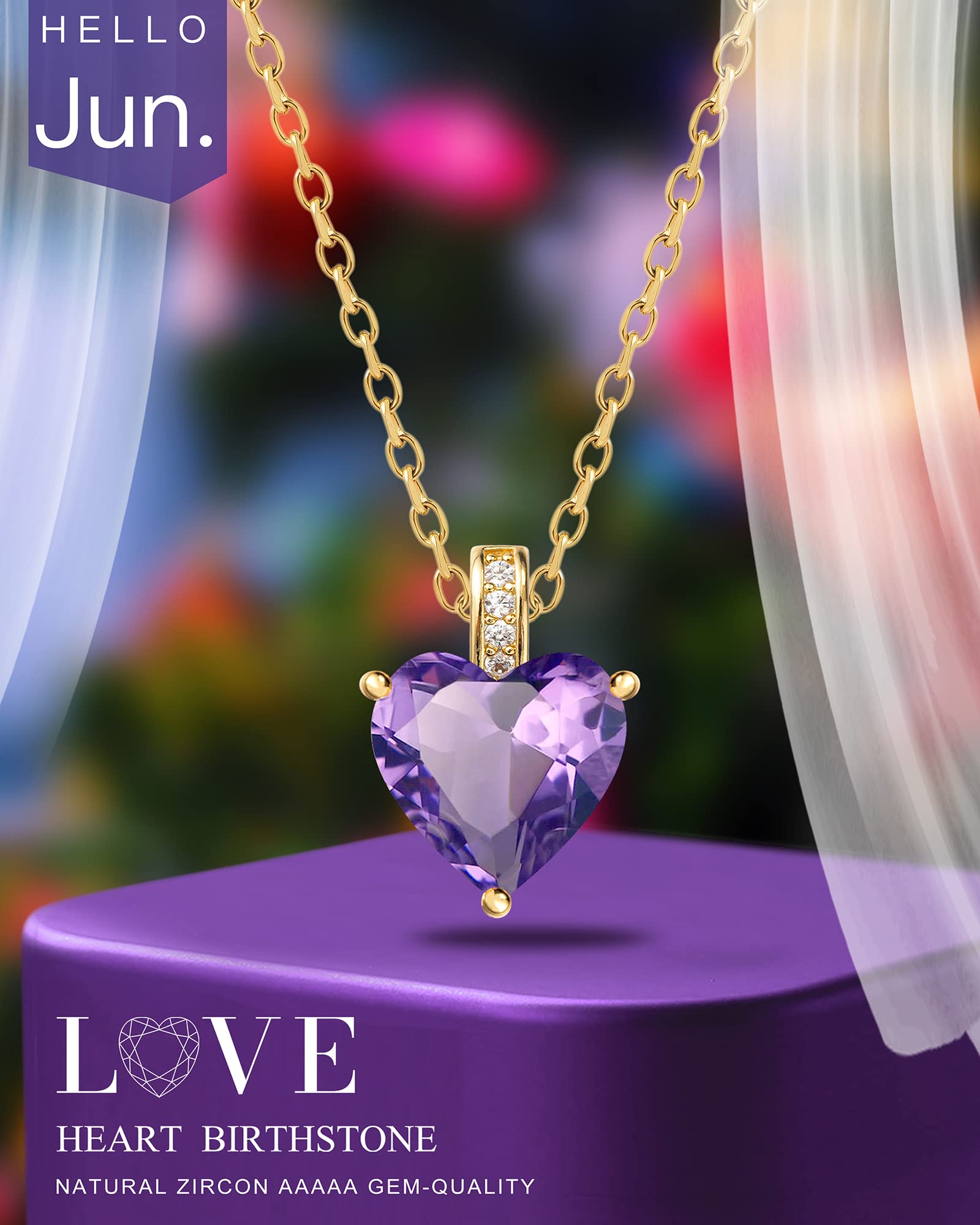 Genuine Birthstone Necklace for Women - Sterling Silver Heart Pendant with Personalized Birthstone, Romantic Birthday Gift for Wife, Girlfriend, Mom | Perfect for Valentine's Day, Anniversary & Special Occasions