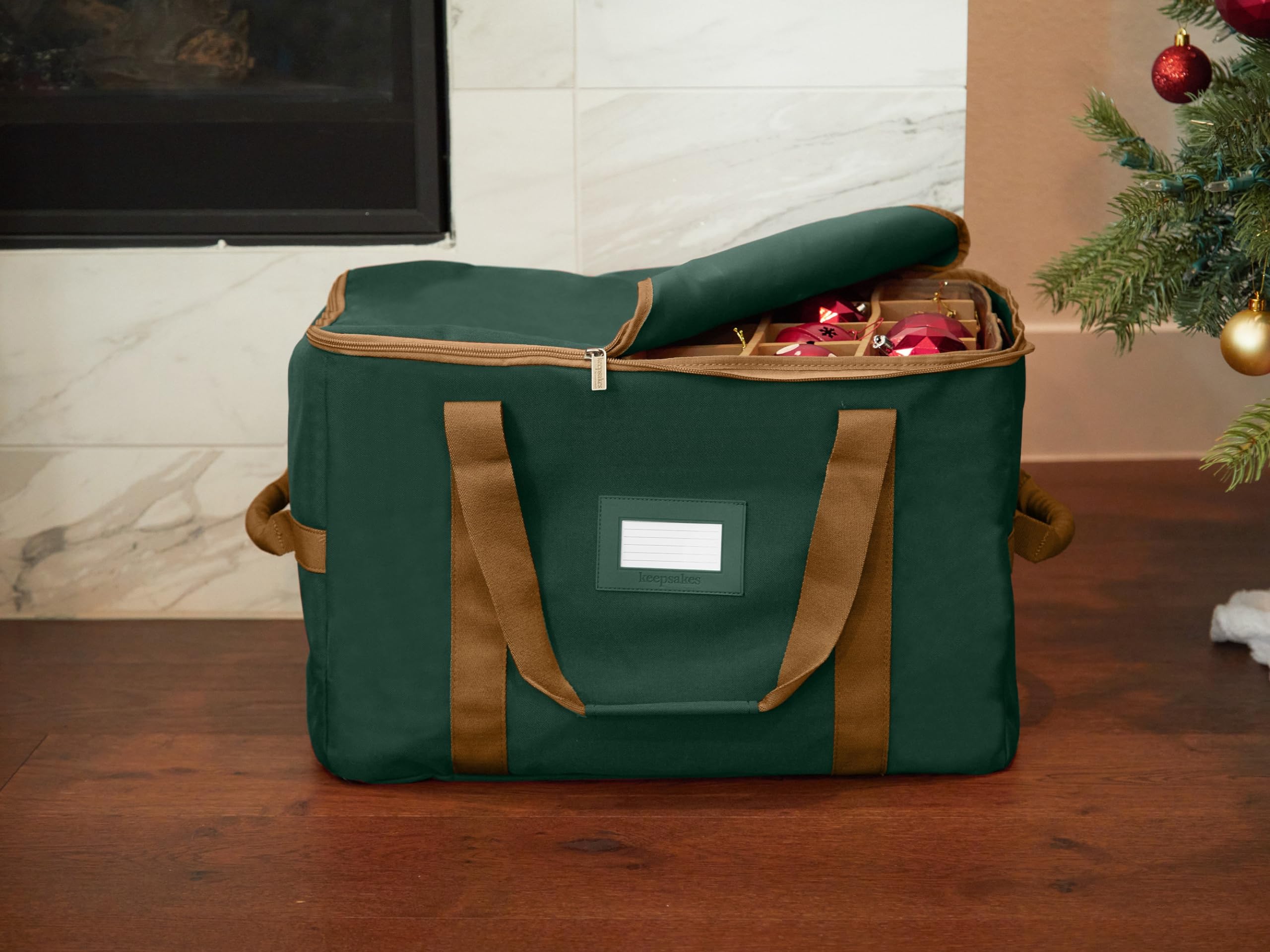 Covermates Keepsakes Adjustable Ornament Storage Bag with Carrying Handles & Padded Protection - Christmas Decoration Organizer for Holiday Storage (Green) - Perfect for Tree Ornaments, Holiday Decor & Seasonal Keepsake Organization