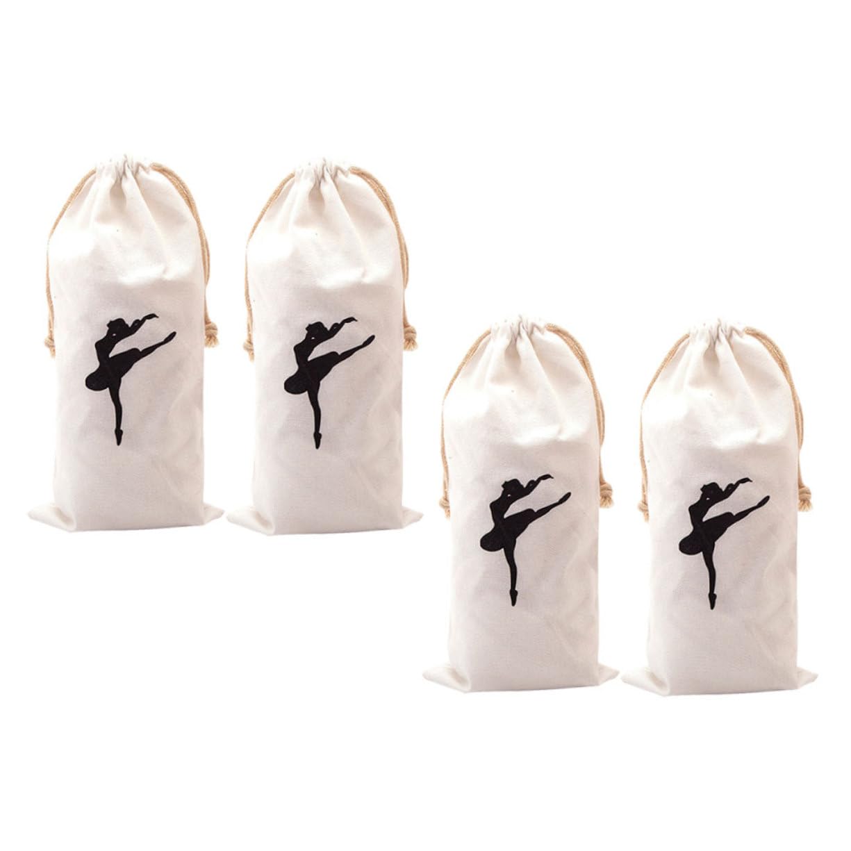 KITANDOVE 4-Piece Canvas Ballet Shoes Bag Set - Drawstring Dance Bags for Girls, Ballet Shoe Storage Pouch, Dance Accessories - Perfect for Ballet Class, Dance Practice & Shoe Organization