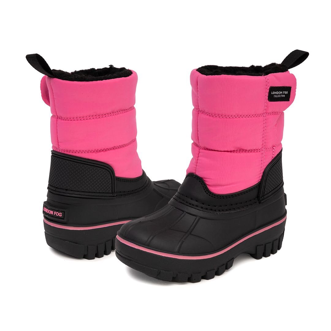 LONDON FOG Jett Waterproof Winter Snow Boots for Kids - Insulated Fleece Lined Unisex Toddler to Big Kid Sizes 5-6 | Black, Navy Blue, Grey | Perfect for Snow Play, School & Outdoor Activities