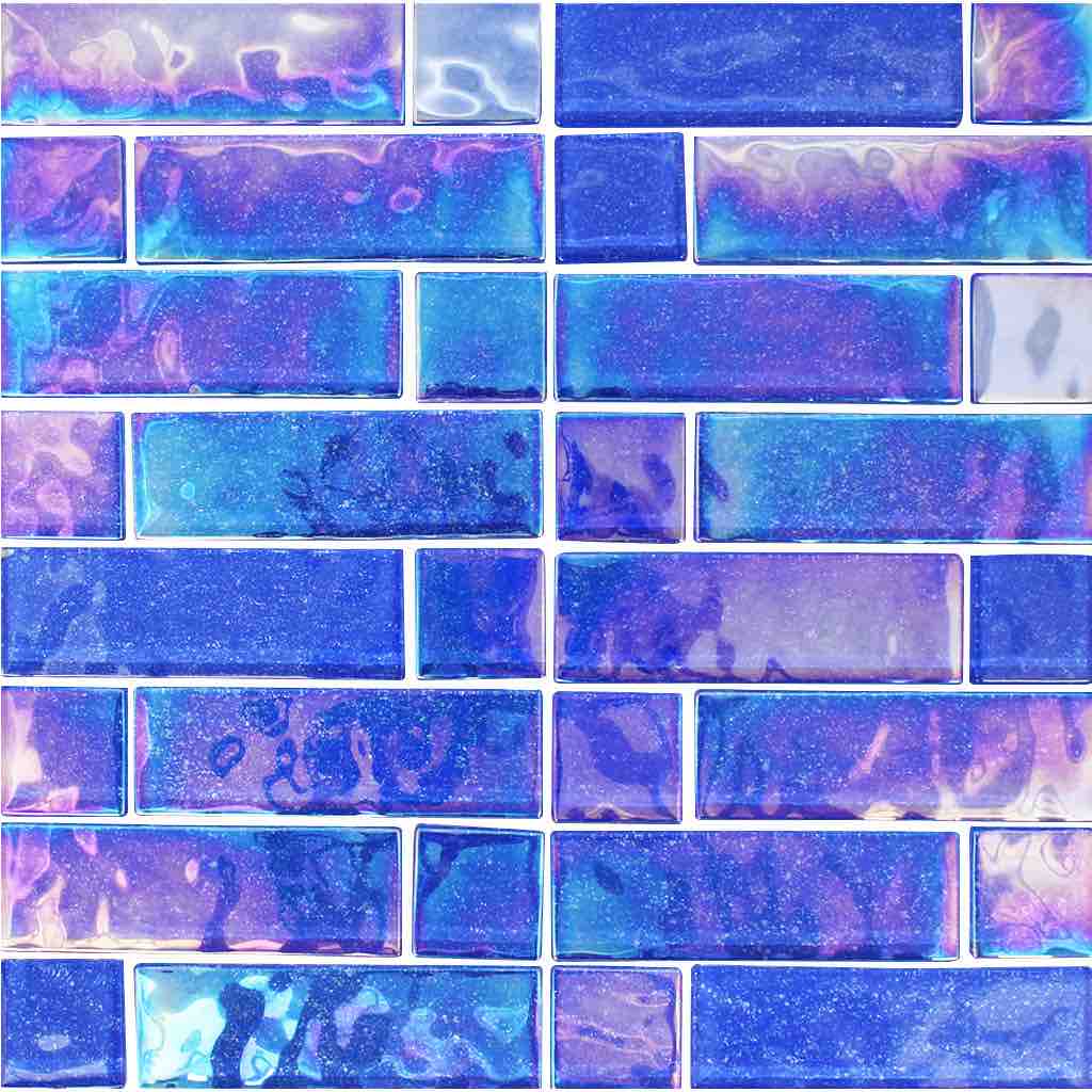 Iridescent Glass Pool Tiles - Blue Multi Linear Mosaic for Swimming Pools, Backyard Decor & Water Features | Stunning Reflective Surface for Spa, Fountain & Shower Walls