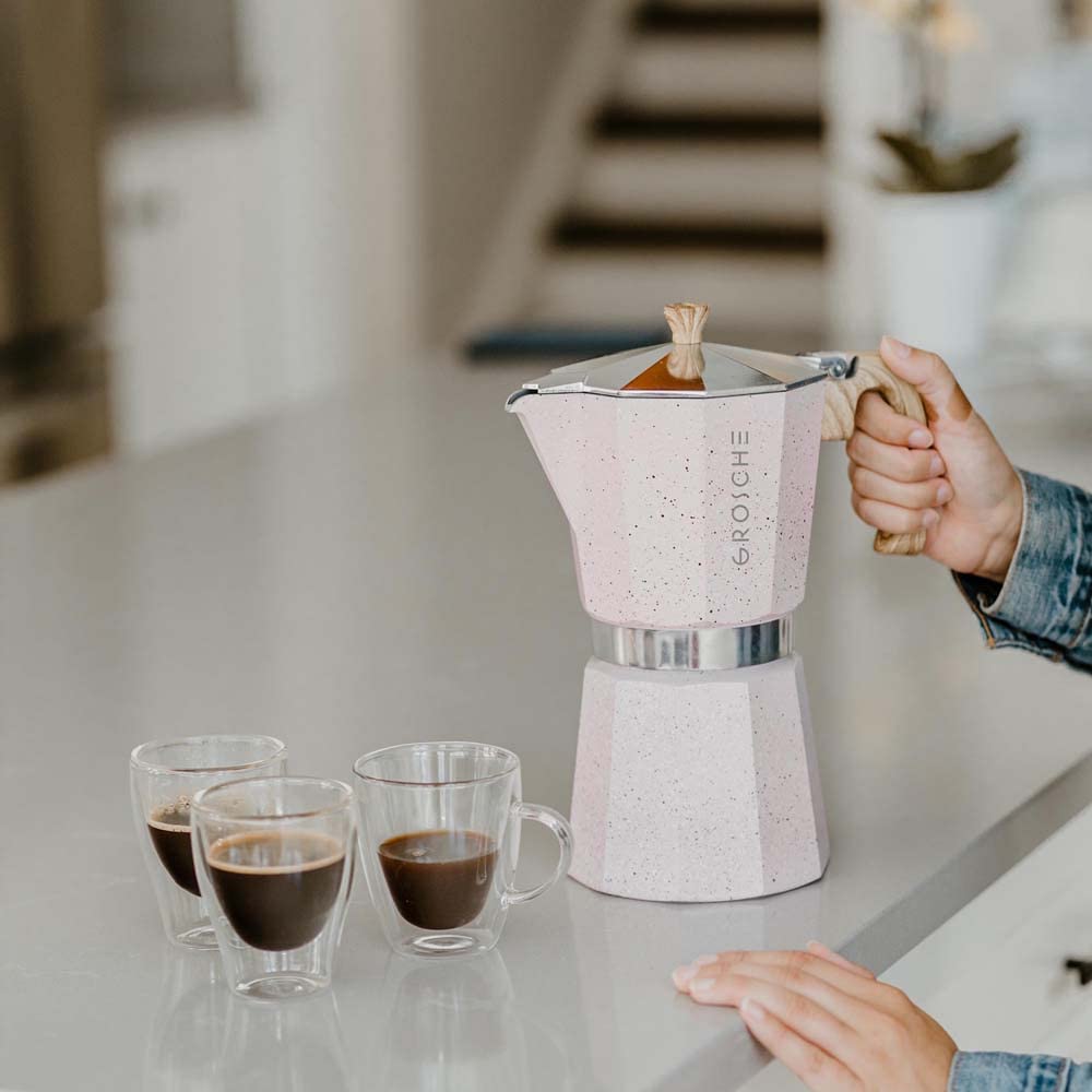 GROSCHE Milano Moka Pot - 12 Cup Stovetop Espresso Maker & Coffee Percolator in Pink | Perfect for Home Brewing, Camping & Italian-Style Coffee