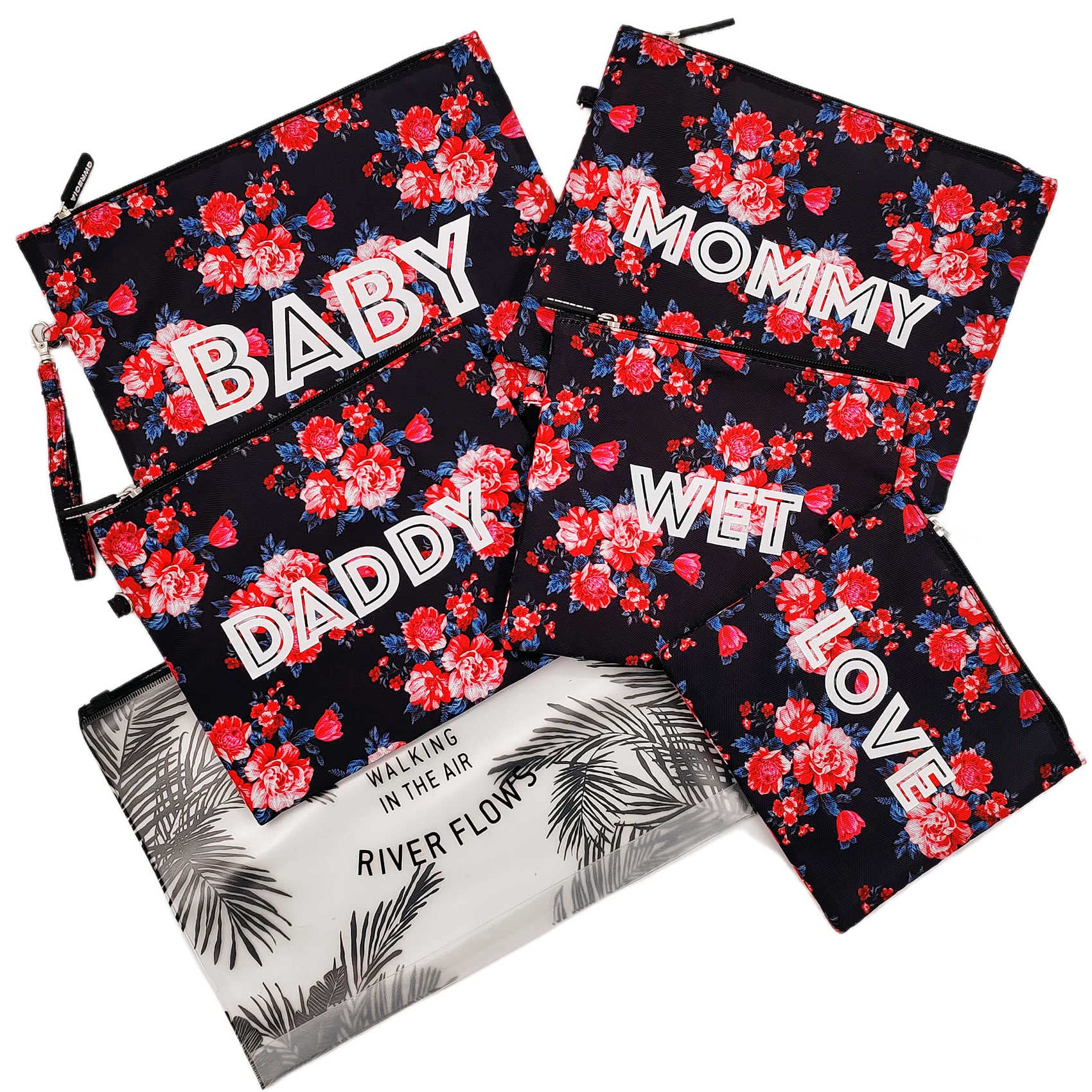 6 Pcs Waterproof Diaper Bag Organizer Set with Floral Print - Baby Essentials Pouches for Clothes, Bottles, Wet Bags & Cloth Diapers - Perfect for Travel, Daycare & On-the-Go Parents