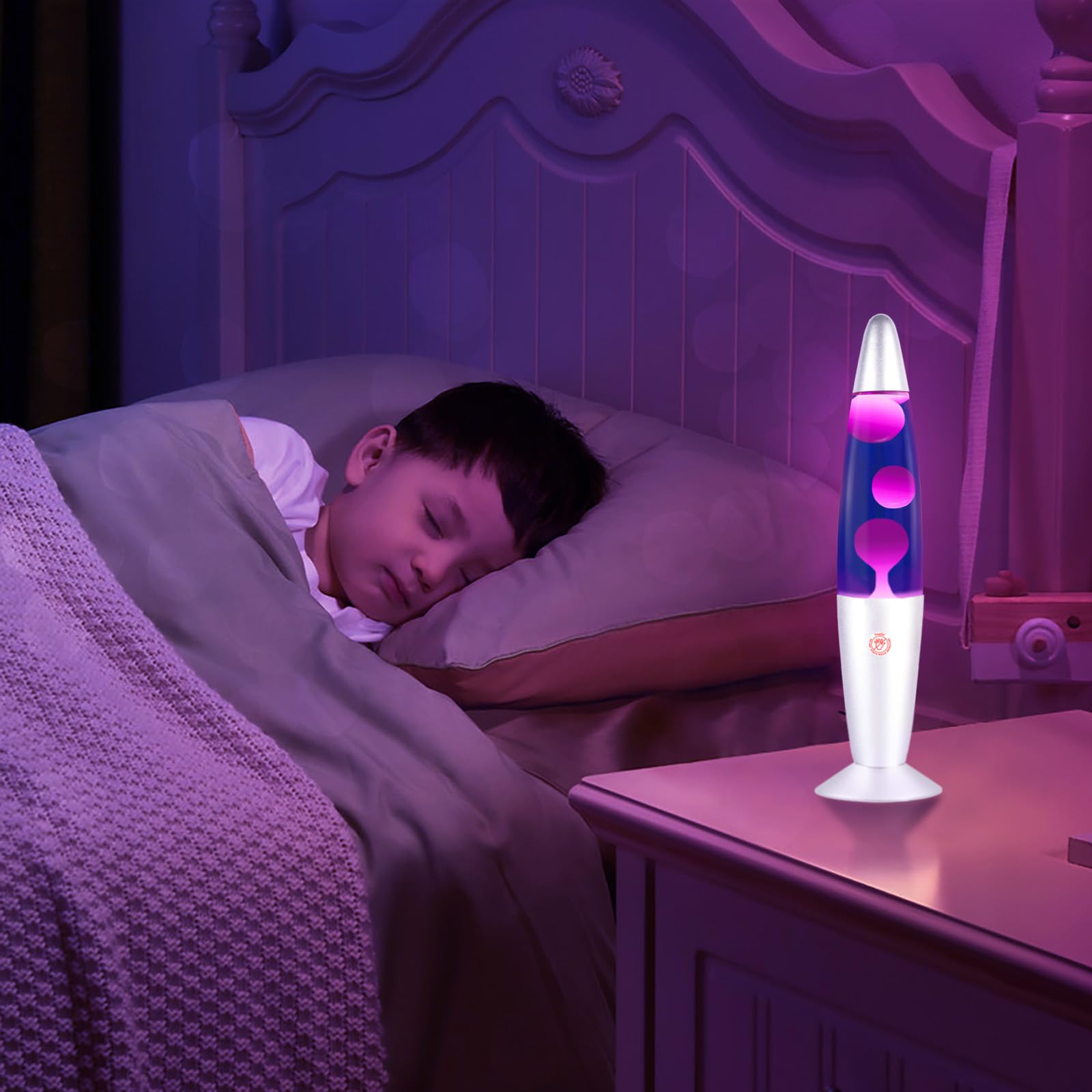 Purple Lava Lamp with White Wax & Silver Base - Soothing Liquid Motion Mood Light for Relaxation - Home, Office, Bedroom Decor - Glitter Night Light for Adults & Kids - Perfect for Stress Relief, Meditation & Cozy Ambiance