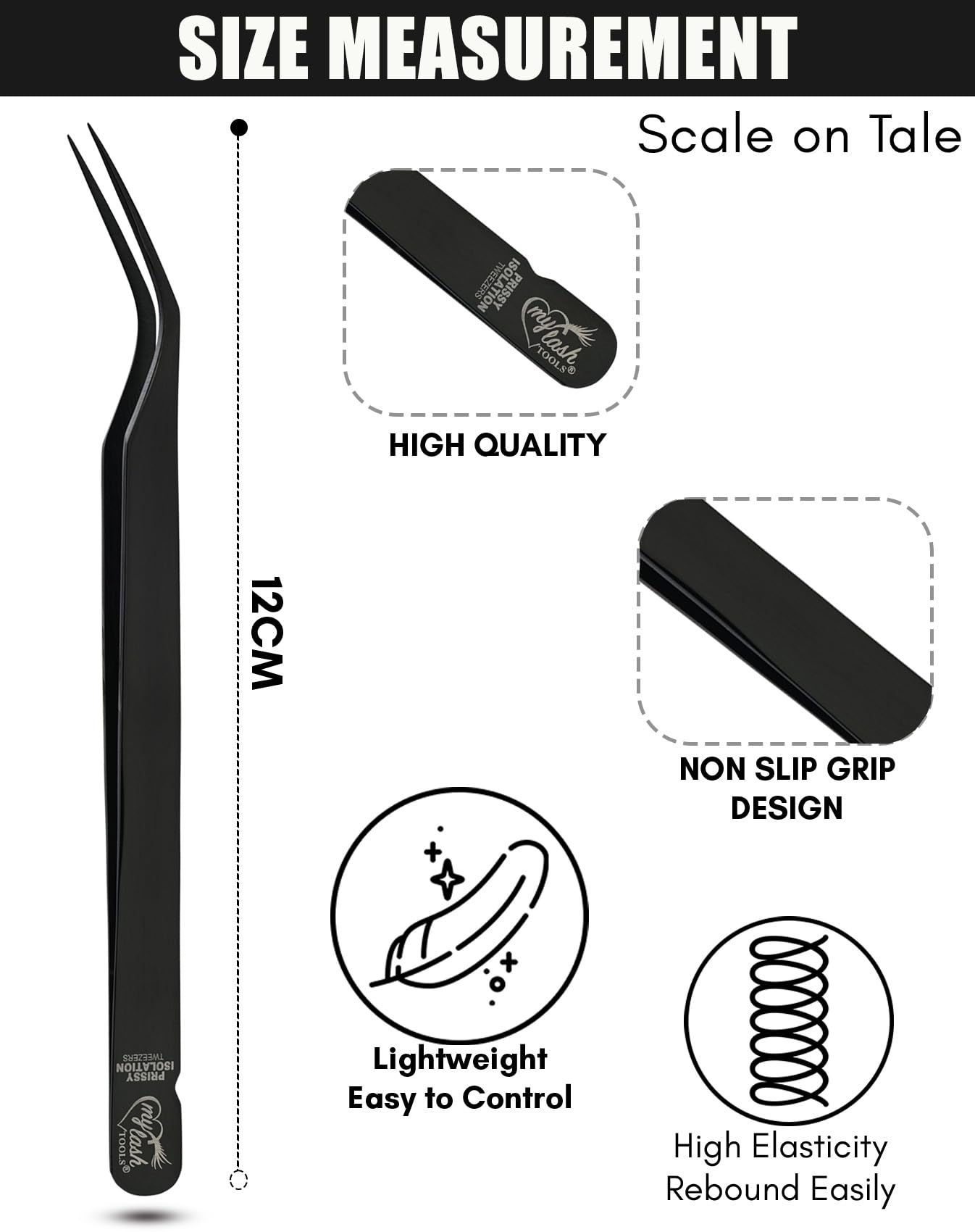 Premium Japanese Stainless Steel Eyelash Extension Tweezers - My Lash Tools Isolation Tweezers for Individual & Classic Lashes, Lightweight Precision Lash Tweezers (1pc, Black) - Perfect for Salon Professionals & DIY Lash Artists at Home