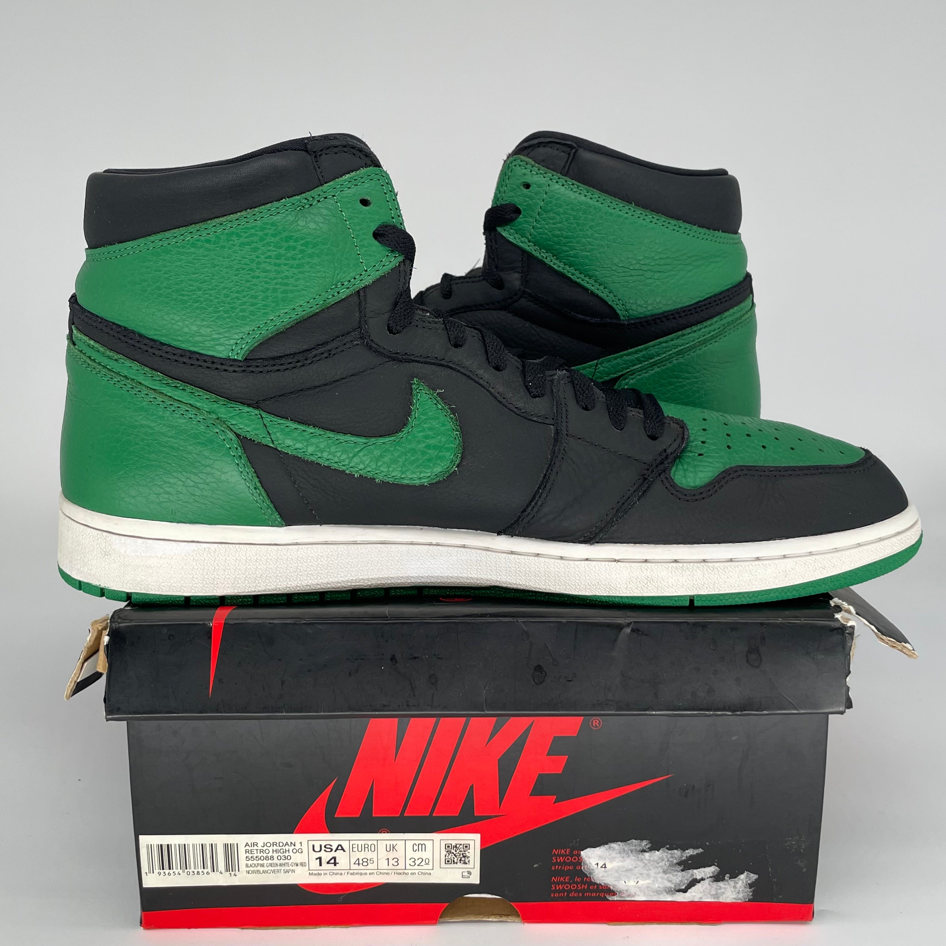 AIR JORDAN 1 Retro High OG Pine Green Black Men's Basketball Shoes Size 14 - 555088-030 - Perfect for Sneaker Collectors & Streetwear Fashion