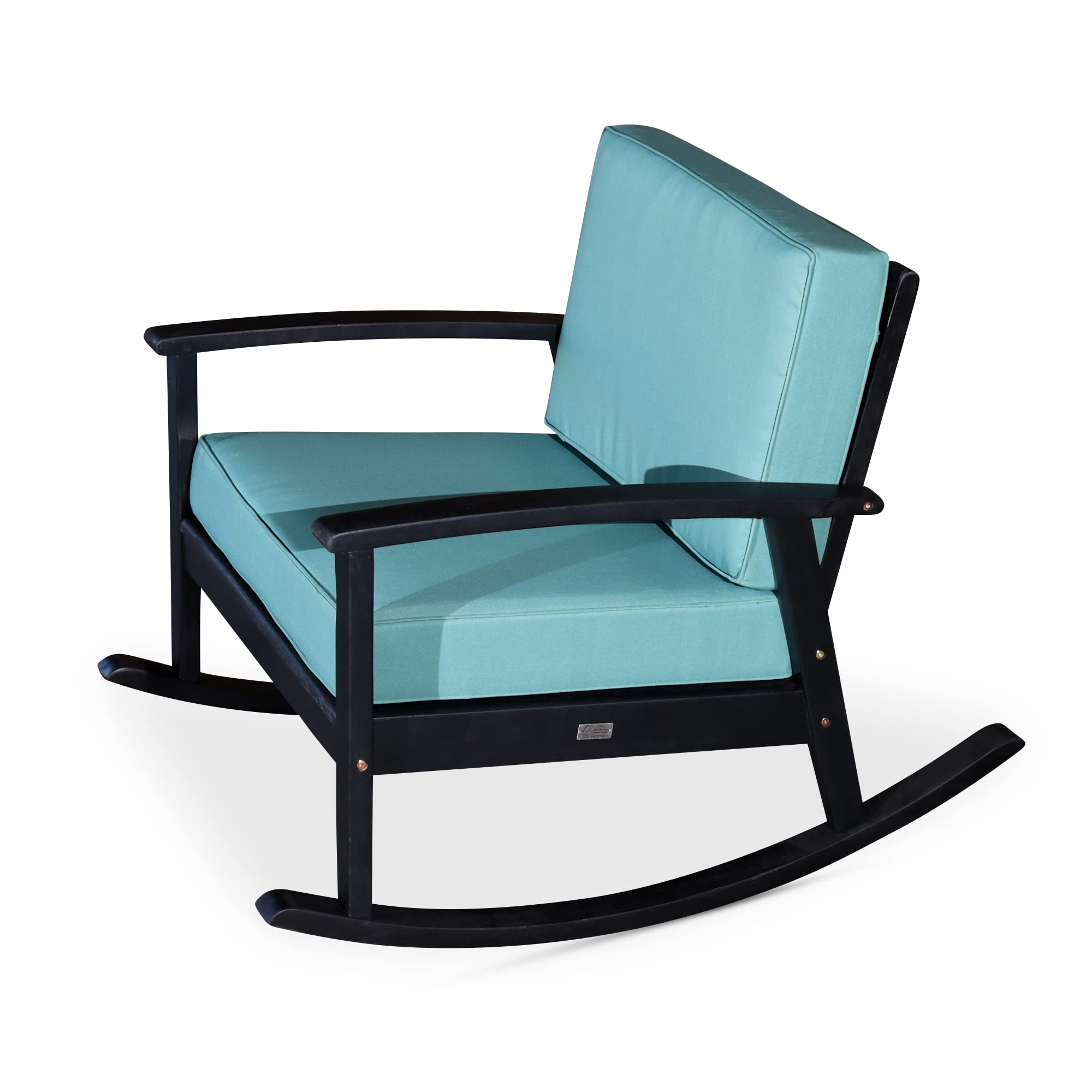 DTY Outdoor Living Longs Peak Deep Seat Eucalyptus Rocker - Espresso Finish with Sage Cushions | Patio Rocking Chair for Porch, Garden & Backyard Relaxation