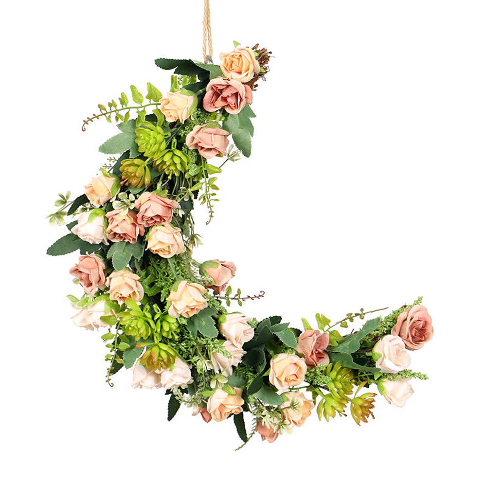 Timpfee Artificial Rose Flower Wreath - Half Moon Shape Floral Decor with Mixed Roses & Succulents for Wedding Backdrop, Wall Decor, Door Hanging Garland - Perfect for Home Decor, Bridal Showers & Party Decorations